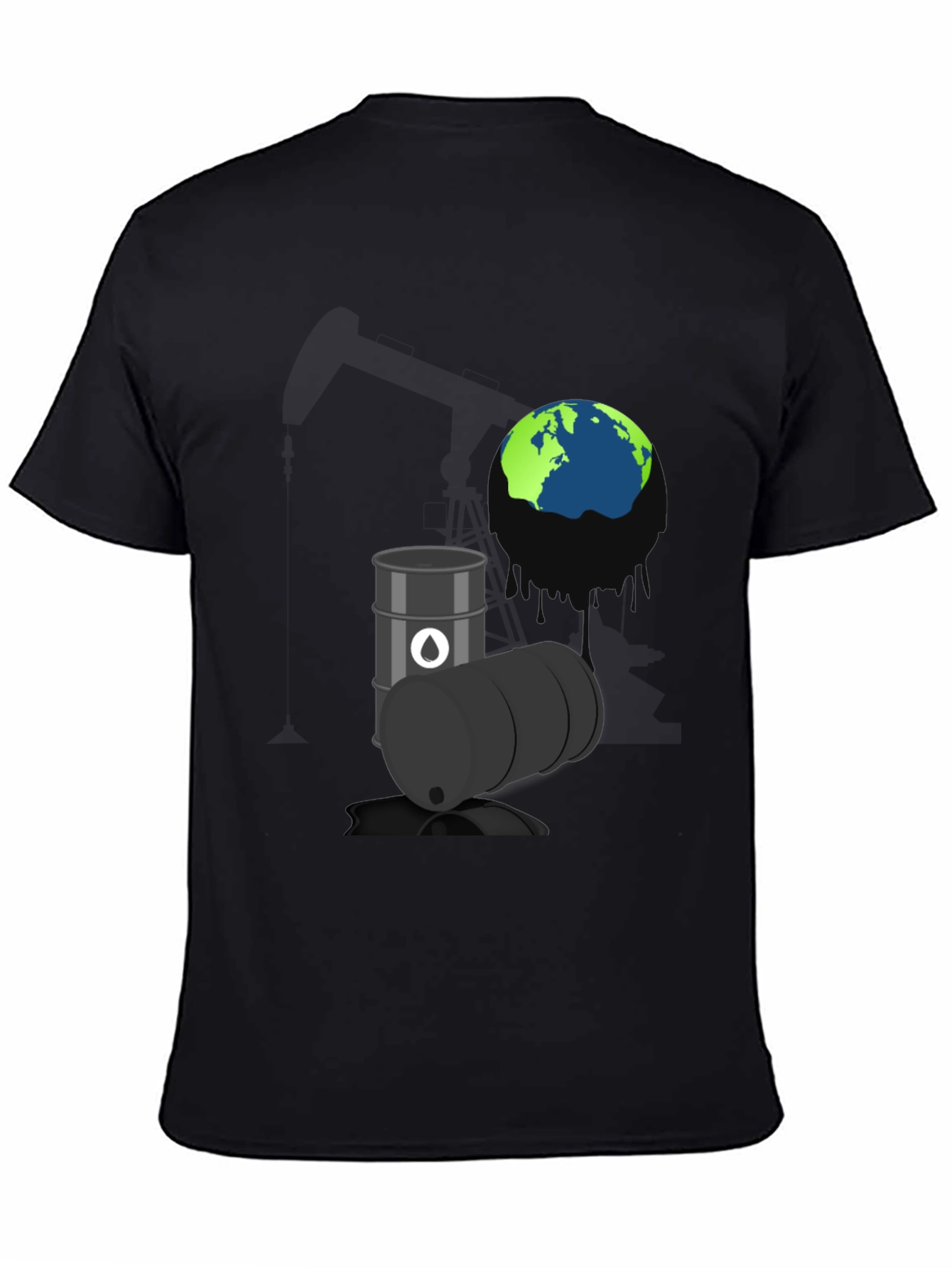Black Eco-Awareness Graphic Tee - Oil & Earth Design view 4