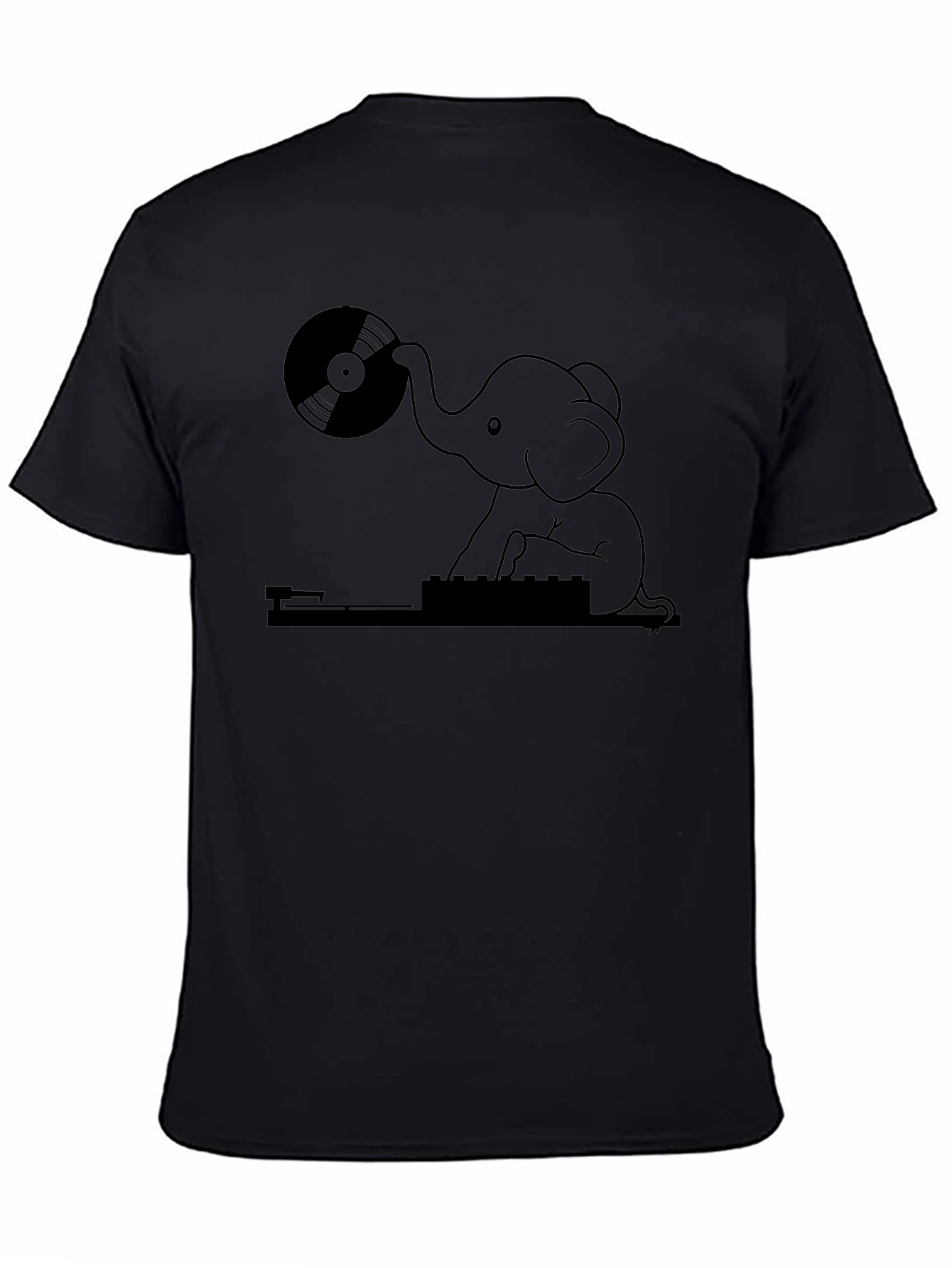 Black DJ Elephant Graphic Tee - Black Casual T-Shirt view 4
