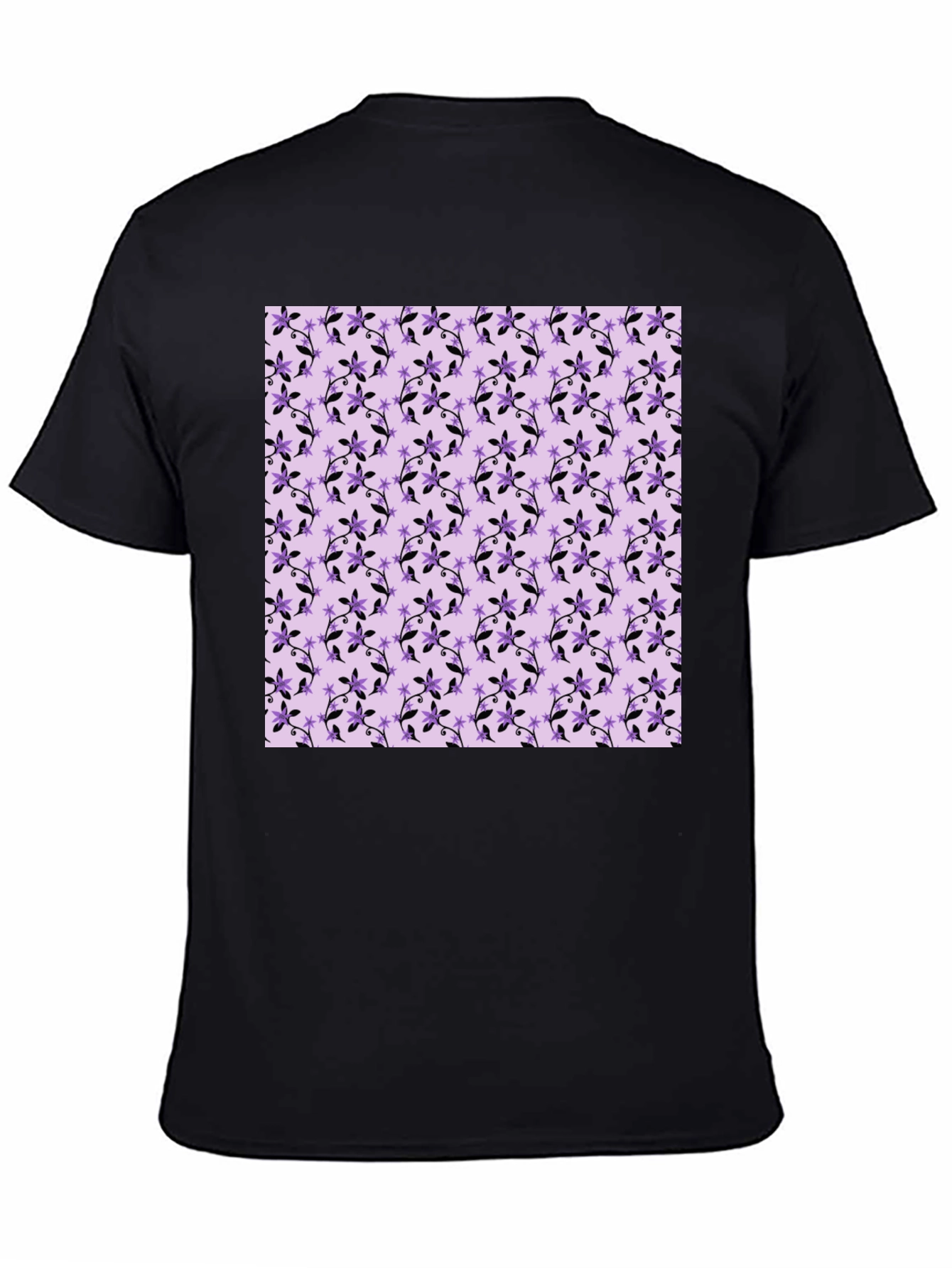Black Floral Print Tee - Black Cotton Casual view 4