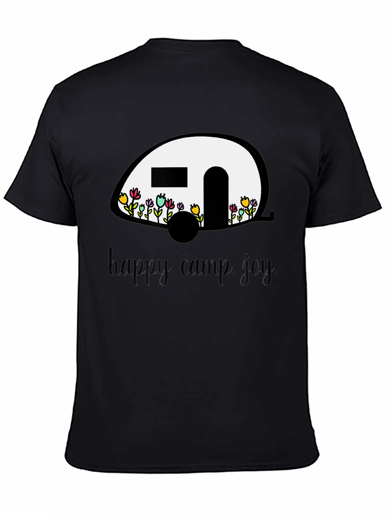 Black Happy Camper T-Shirt - Floral RV Design view 4
