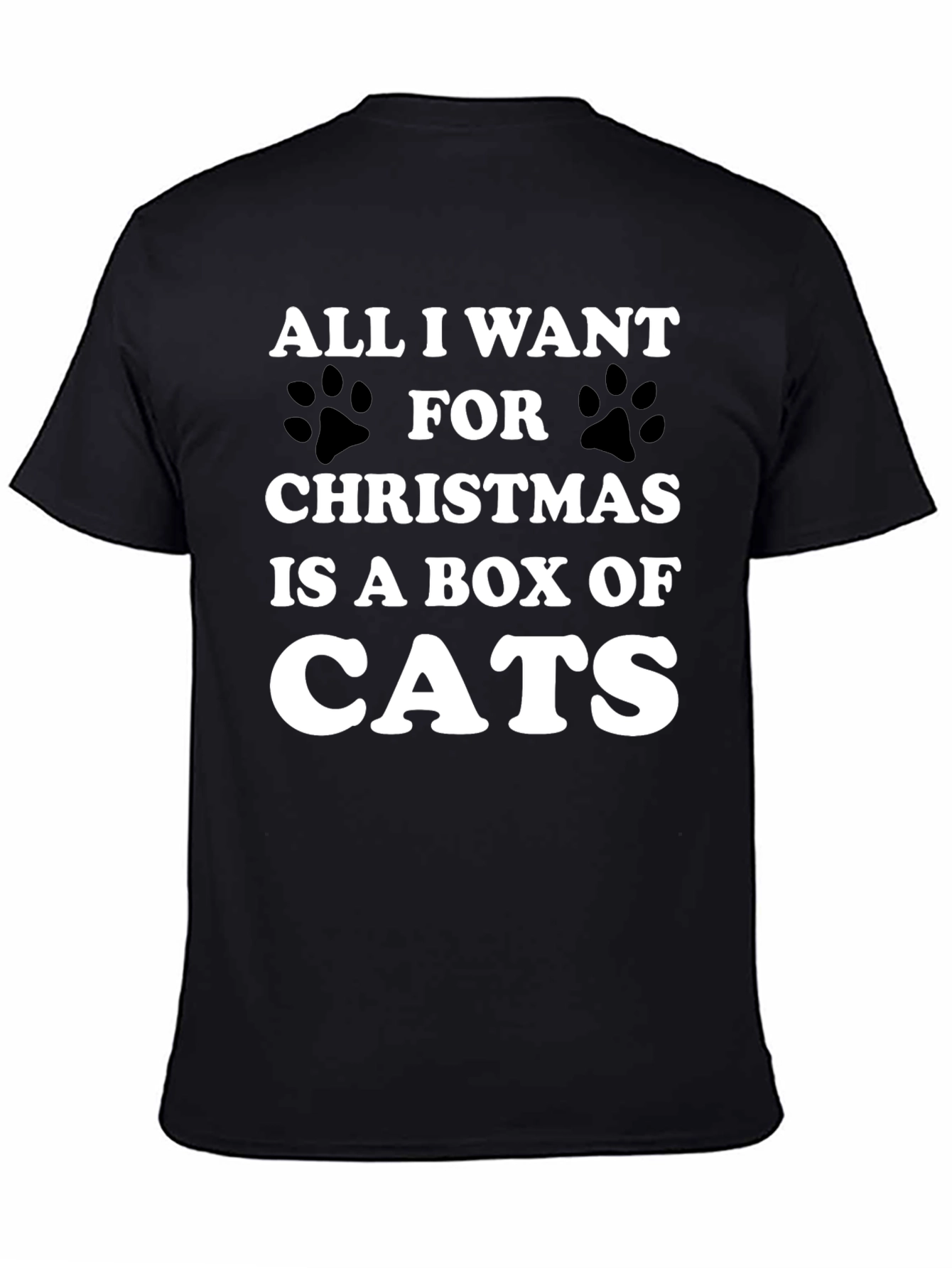 Black Funny Christmas Cat T-Shirt - Box of Cats Wish view 4