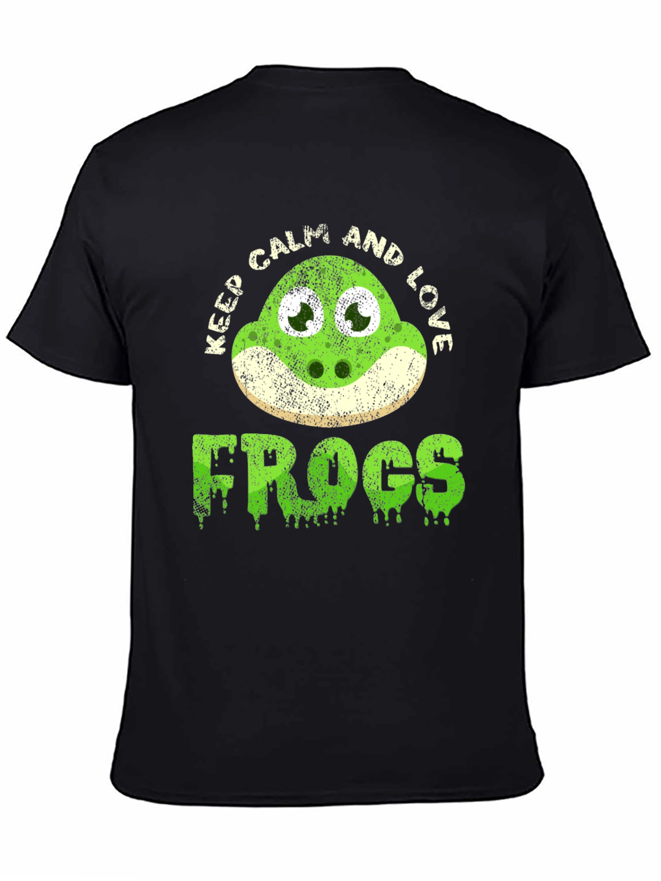 Black Keep Calm and Love Frogs Funny T-Shirt view 4