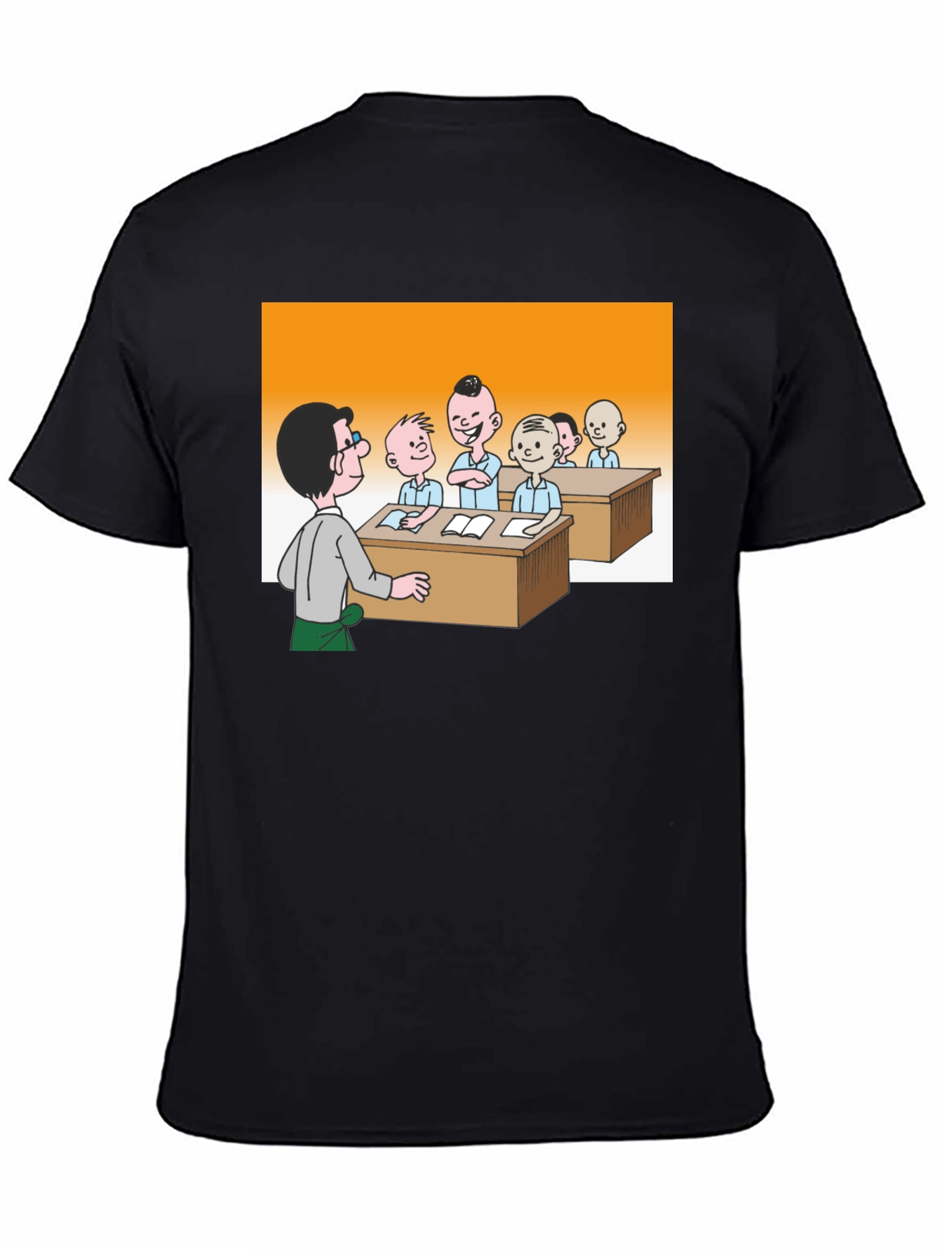 Cartoon Classroom Black T-Shirt - 4