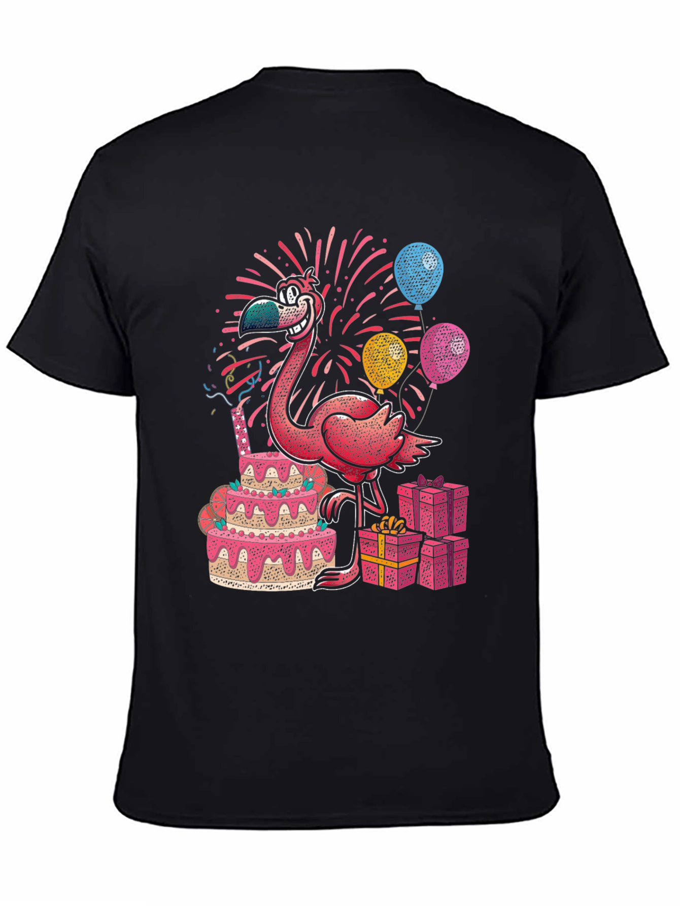 Black Flamingo Birthday Party T-Shirt view 4