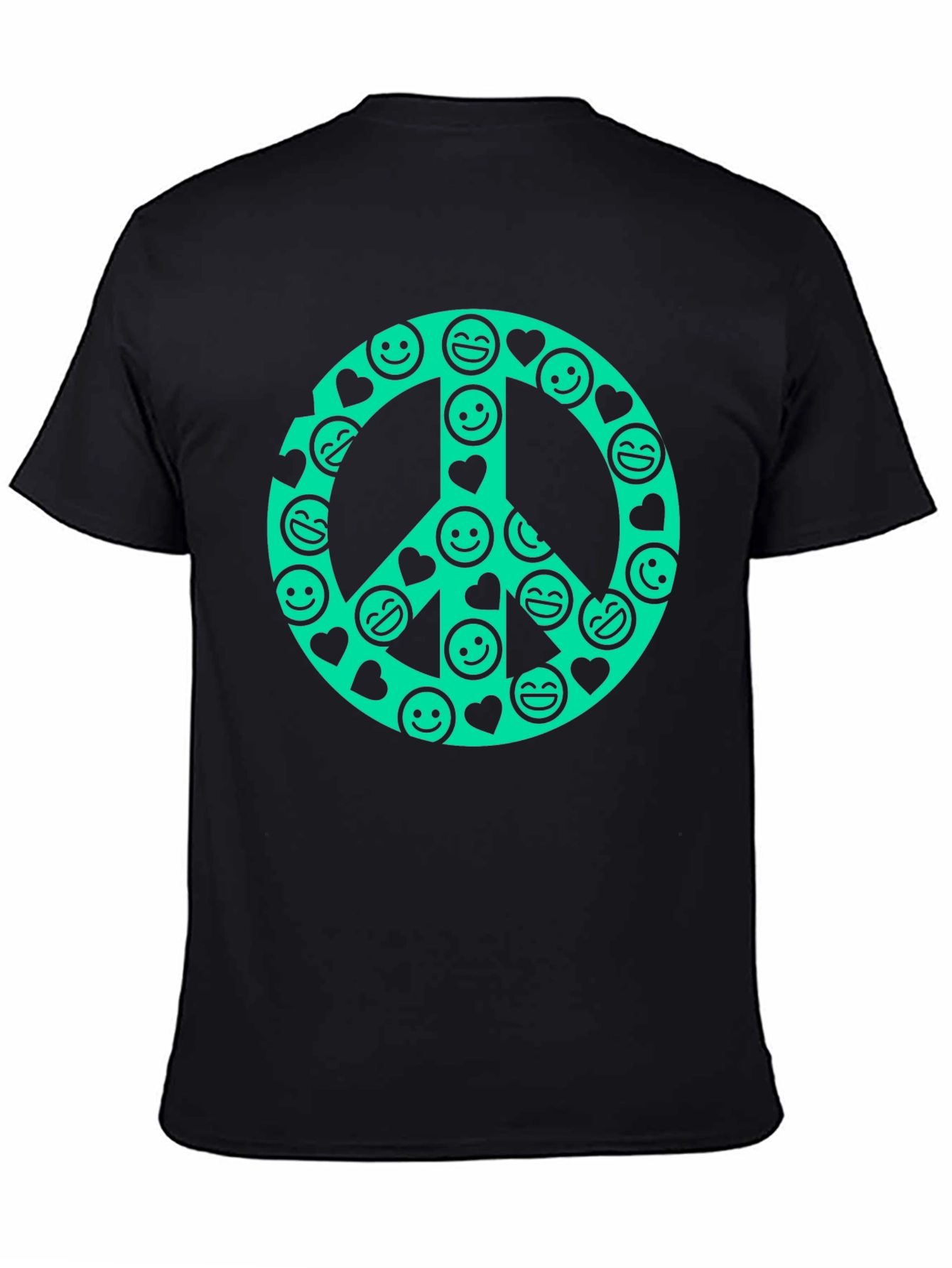 Black Peace Sign Smiley Face Graphic T-Shirt view 4