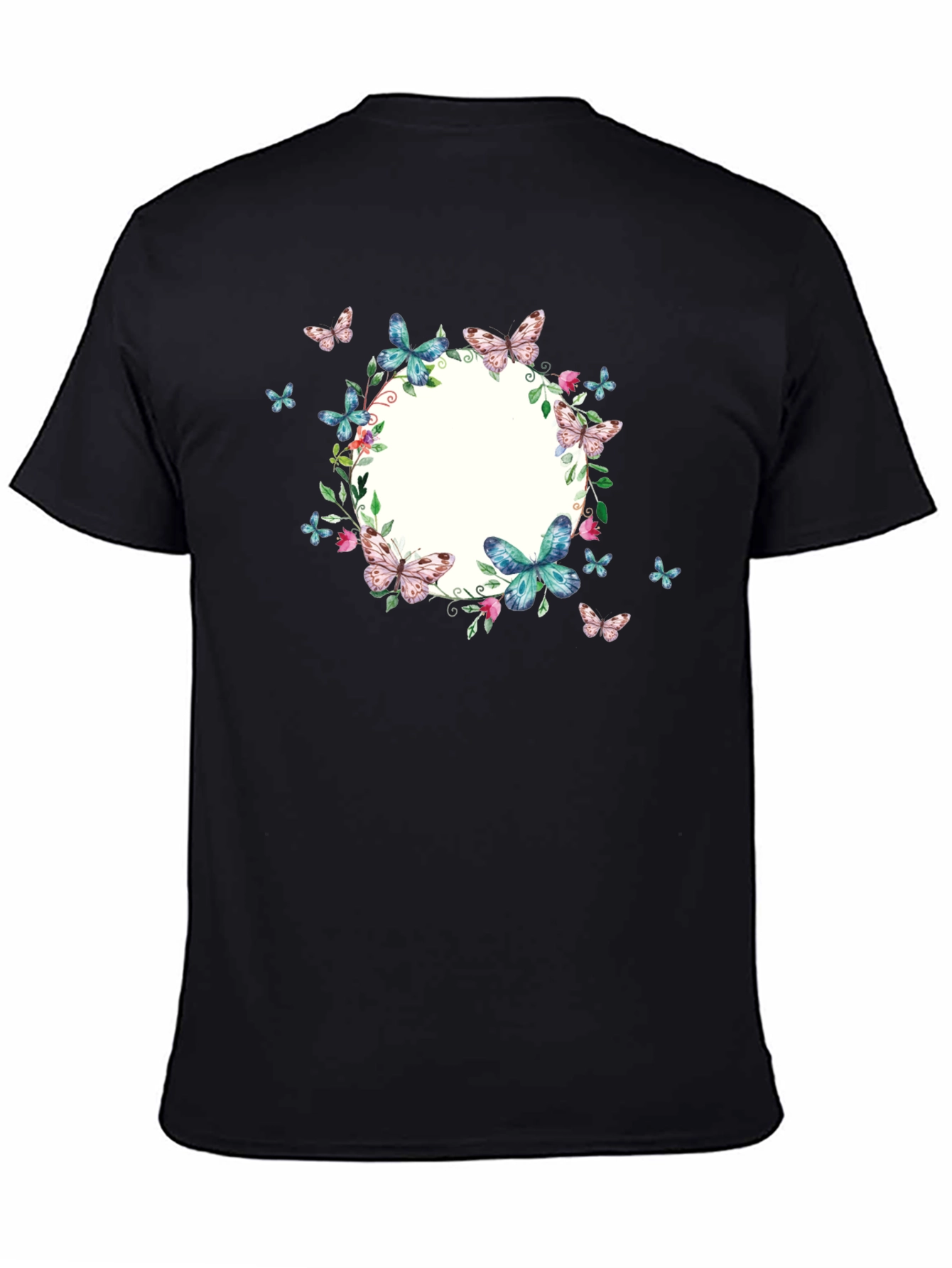 Black Butterfly Wreath Graphic Black T-Shirt view 4
