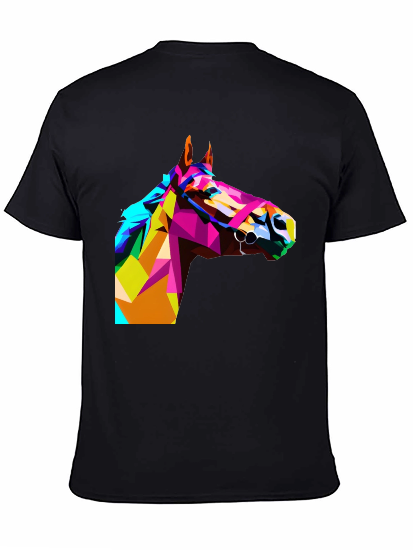 Black Geometric Horse Head Print Black T-Shirt view 4
