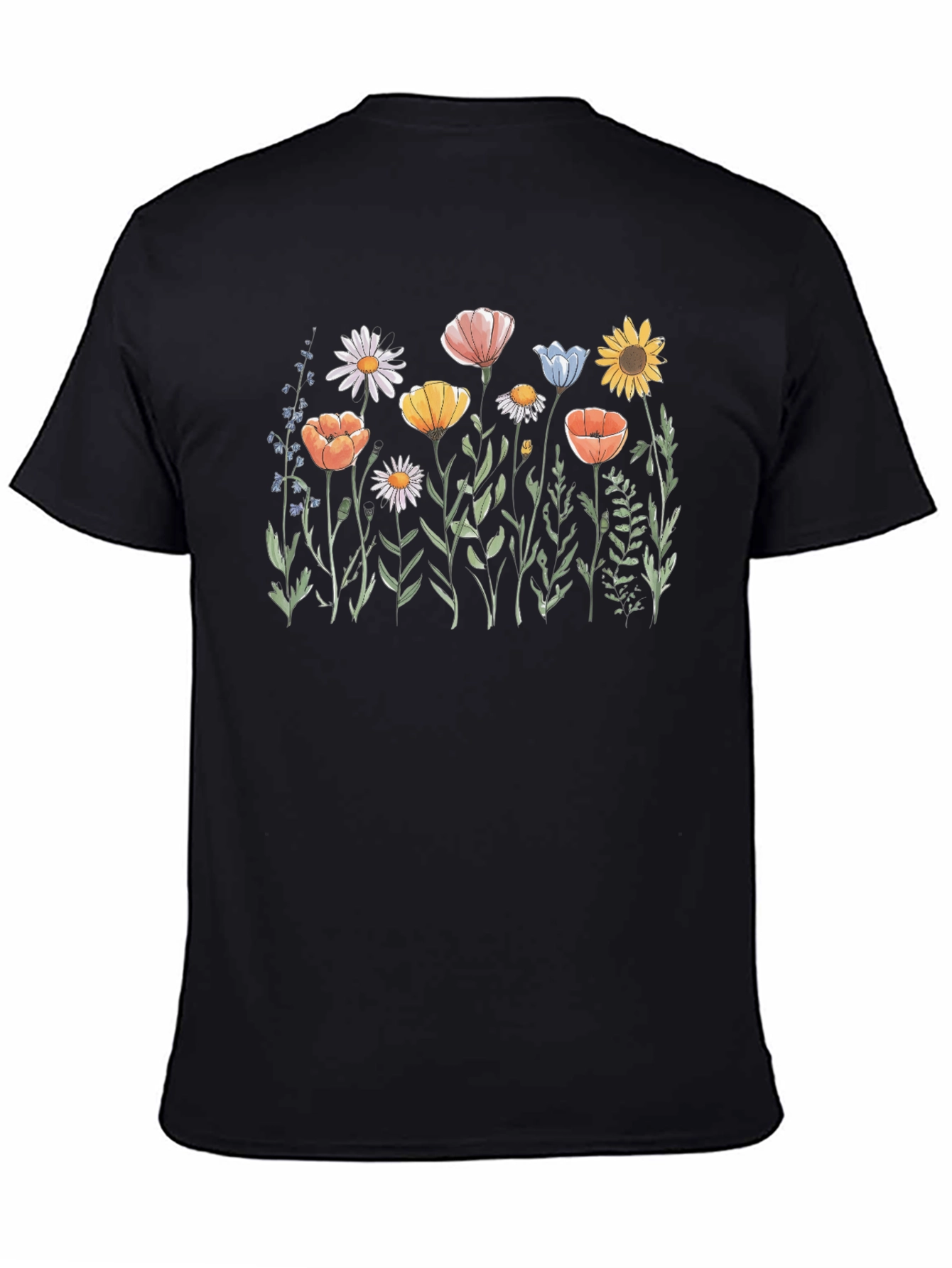 Black Floral Print Black T-Shirt view 4
