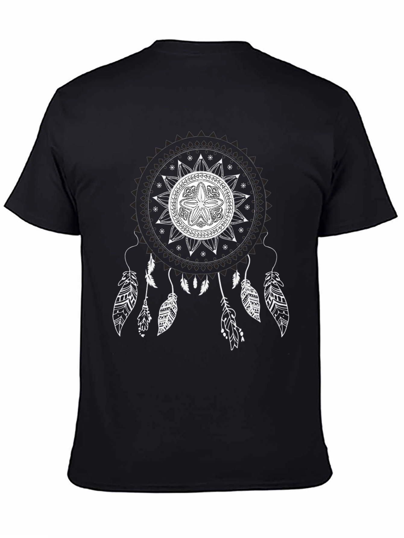 Black Black T-Shirt with Mandala Dreamcatcher Design view 4