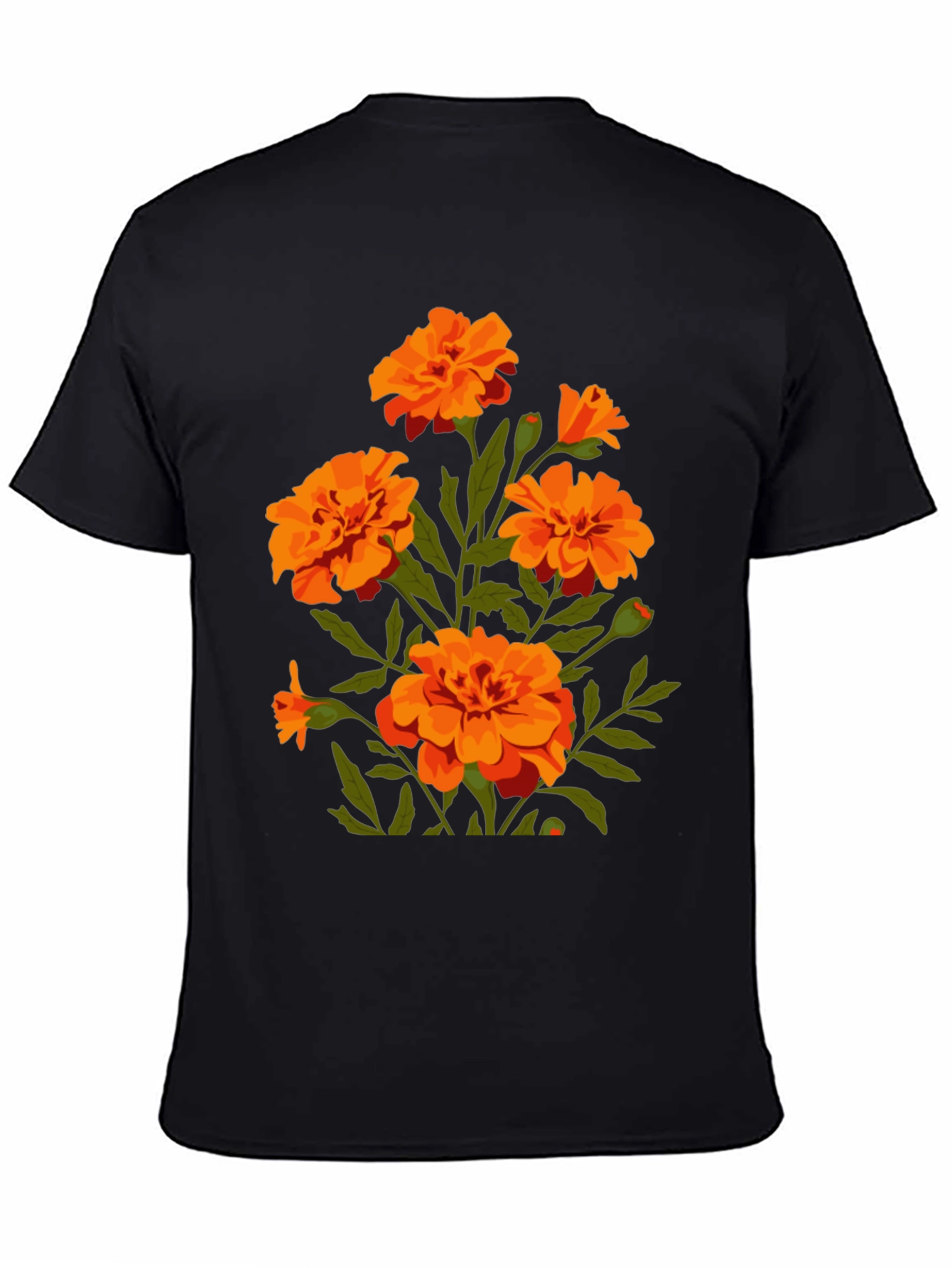 Black Black T-Shirt with Orange Flower Graphic Print view 4