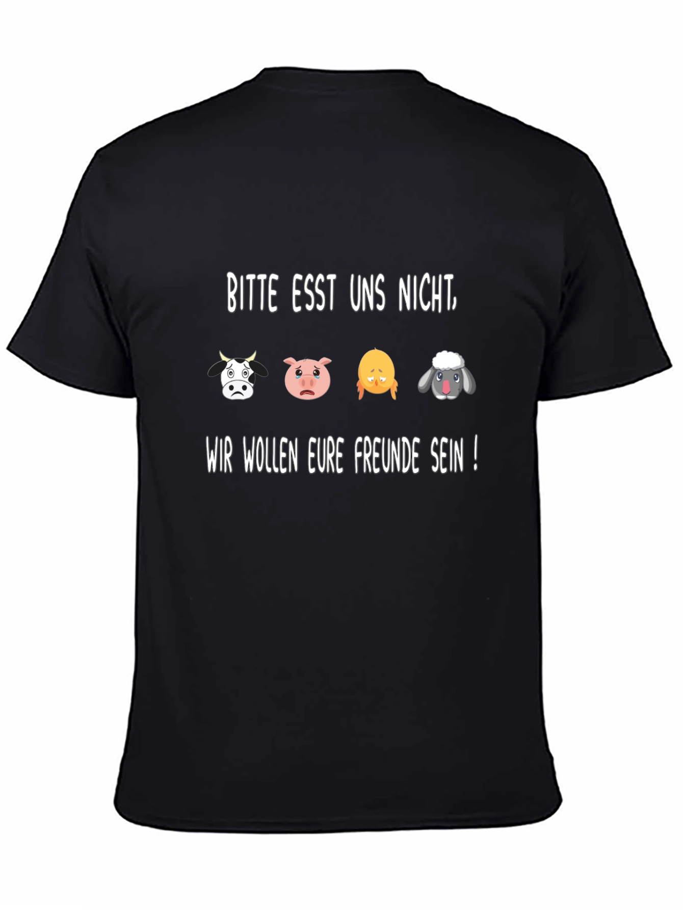 Black Vegan T-Shirt: Bitte Esst Uns Nicht - Animal Rights Tee view 4