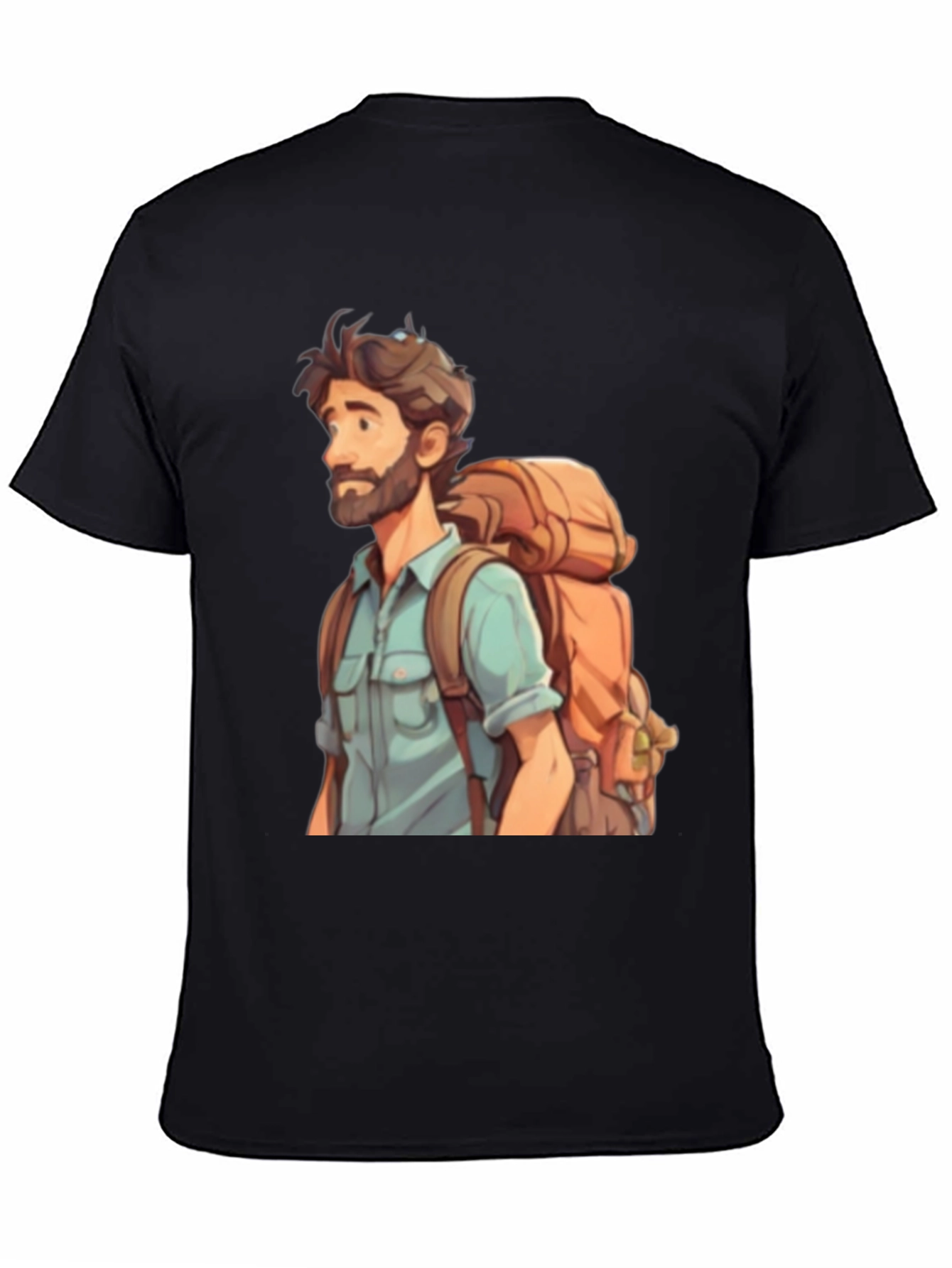Black Cartoon Hiker T-Shirt - Black Cotton Blend Tee view 4