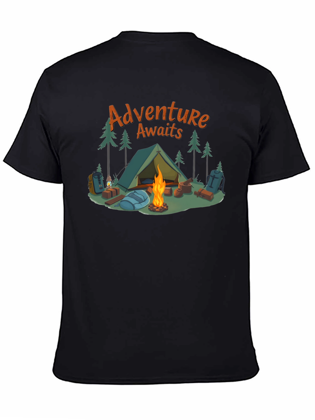 Black Adventure Awaits Graphic Tee - Camping Design view 4