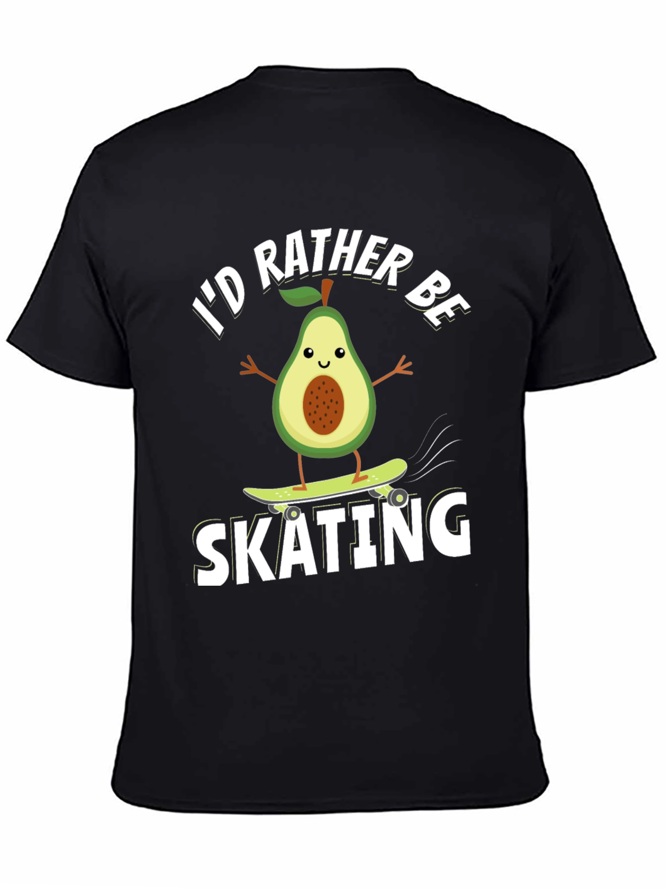 Black Avocado Skating T-Shirt - Funny Fruit Skateboarder Tee view 4