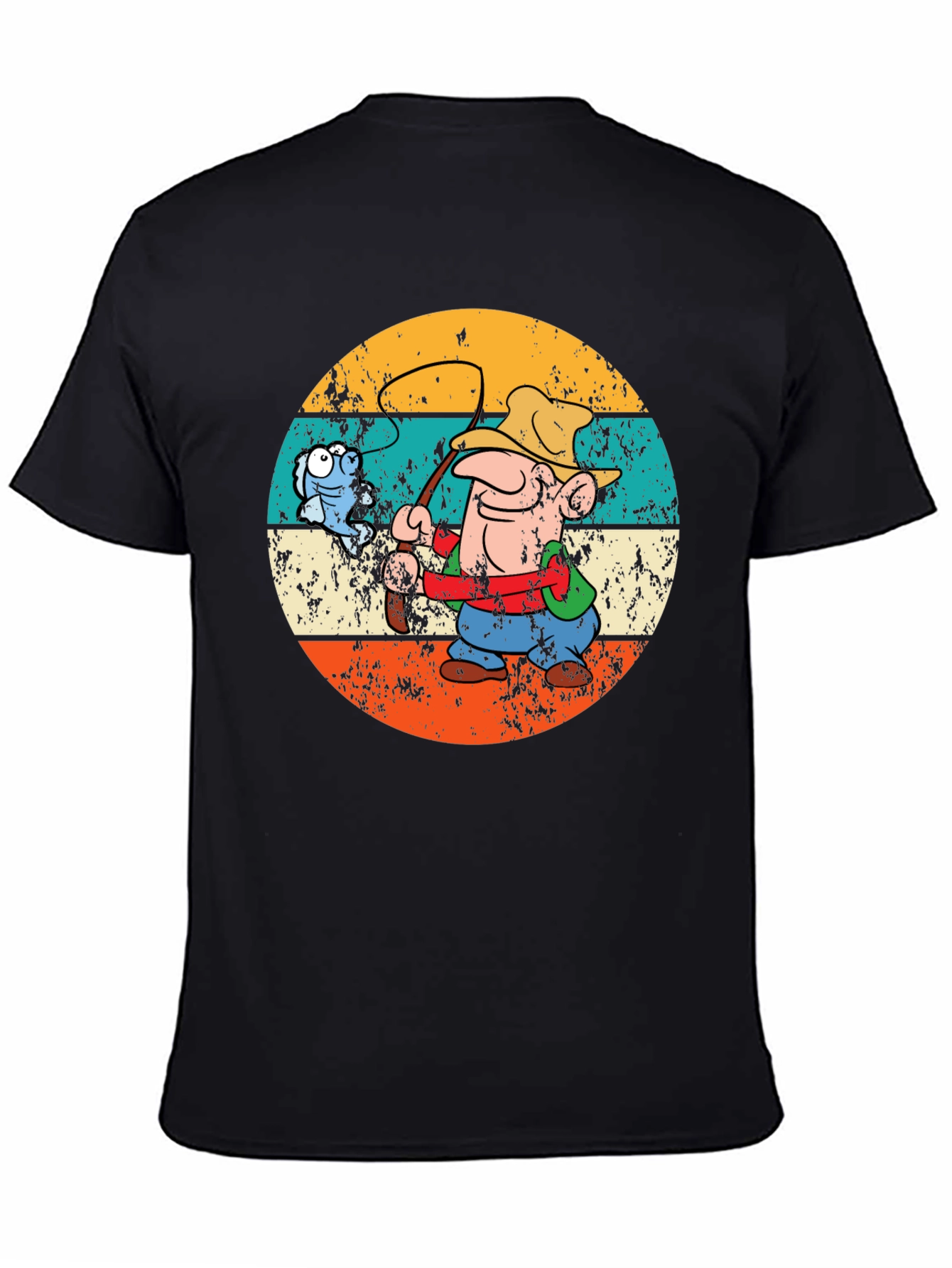 Black Retro Fishing Cartoon T-Shirt view 4