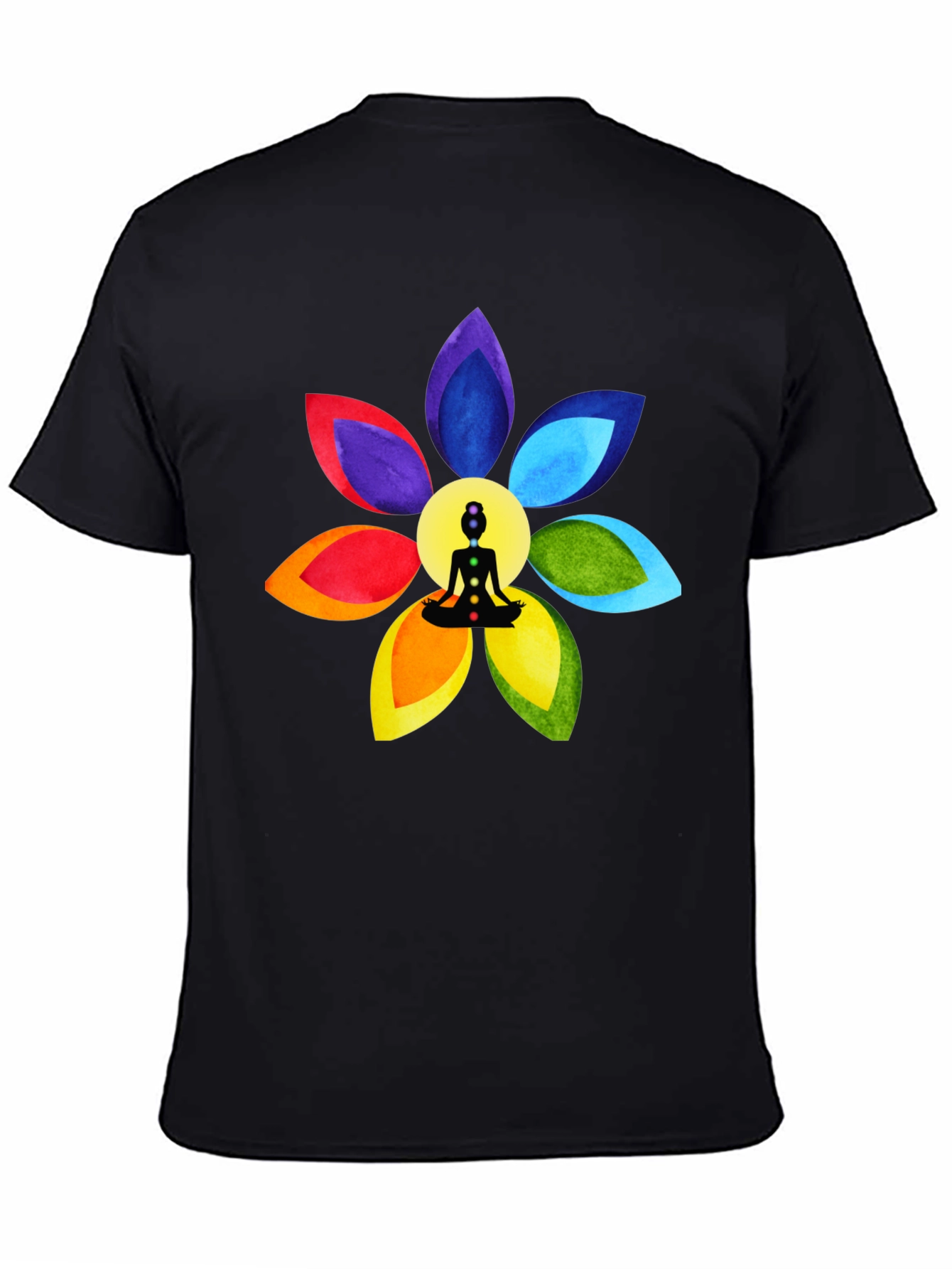 Black Chakra Flower Meditation T-Shirt - Spiritual Design view 4