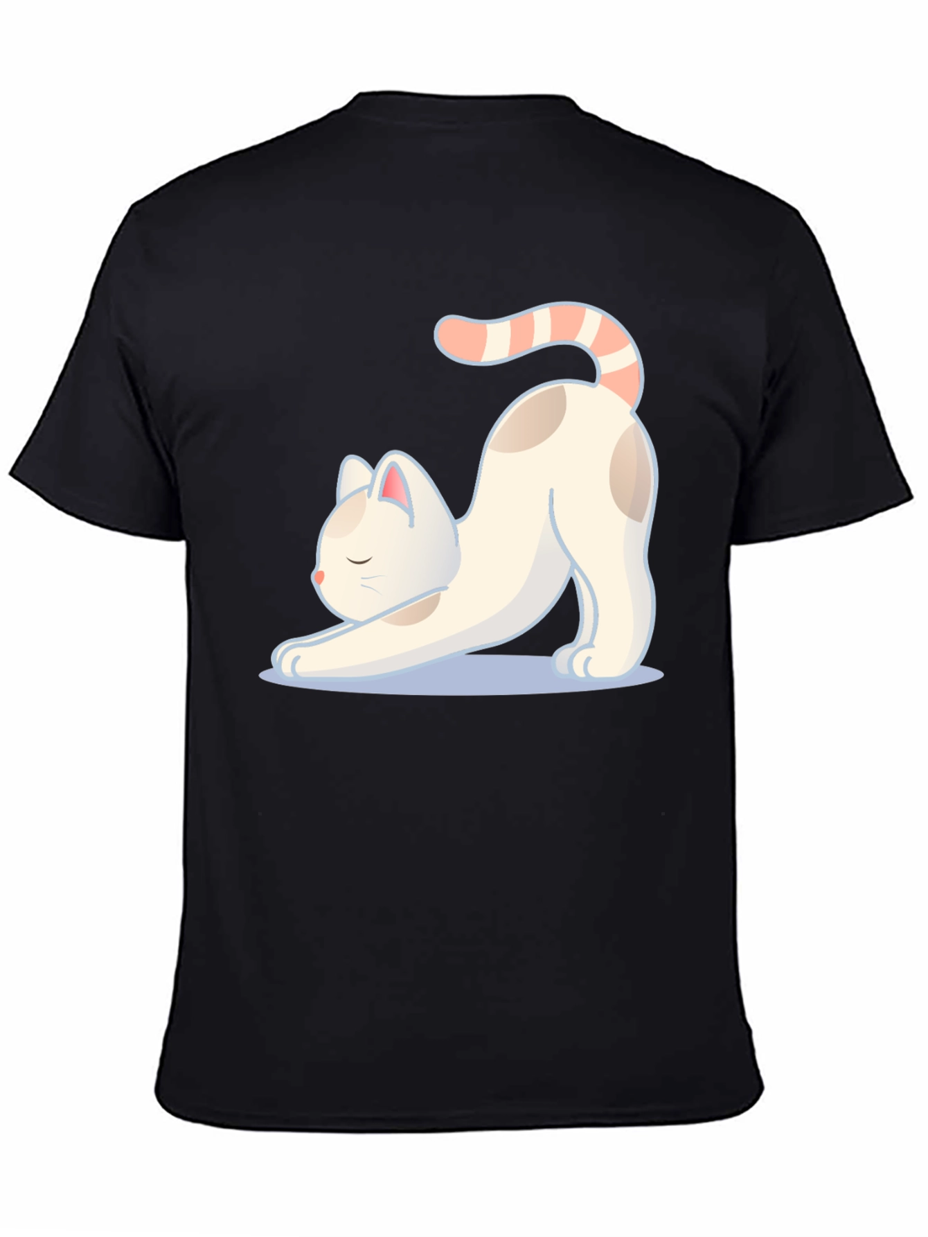 Black Cute Cat Stretching Graphic T-Shirt view 4