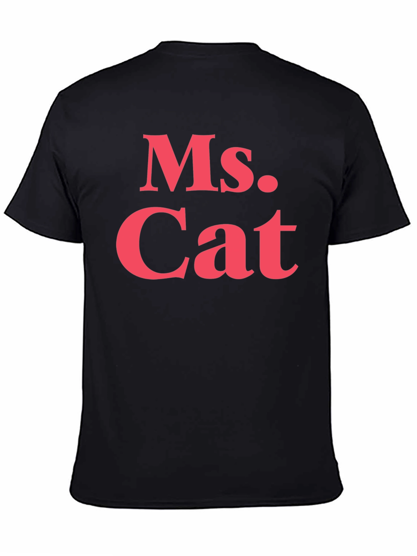 Black Ms. Cat T-Shirt - Bold Pink Text on Black view 4