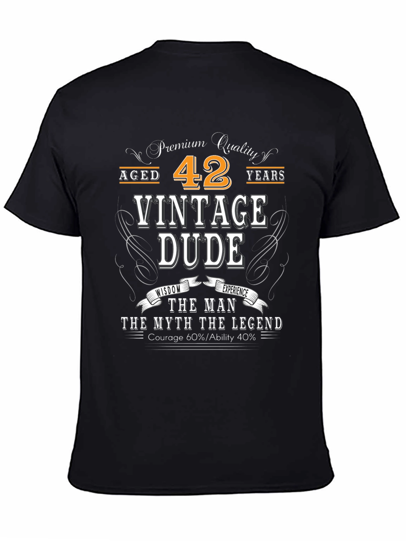 Black Vintage Dude 42 Years Old T-Shirt view 4