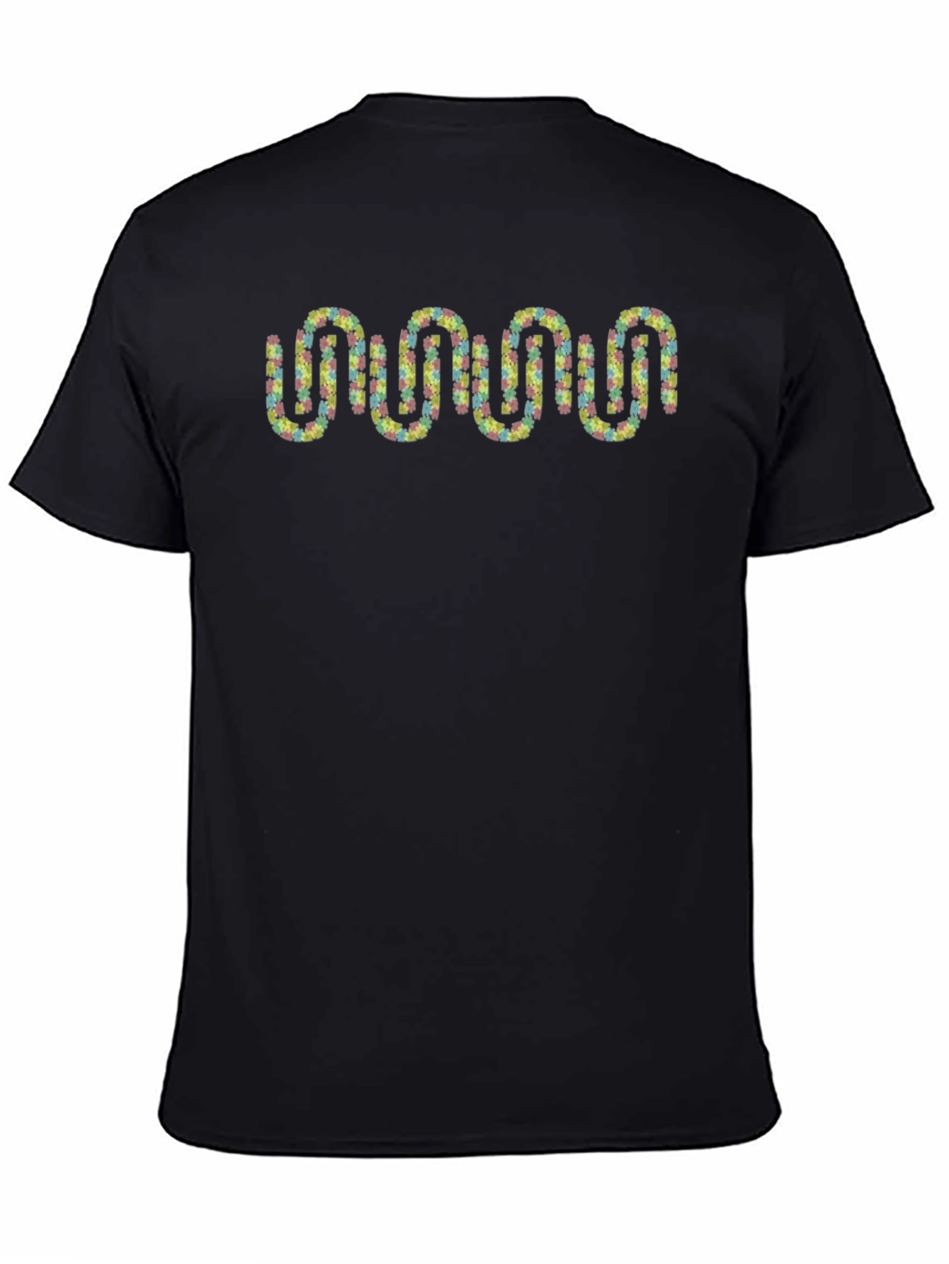 Black Colorful Puzzle Piece Wave Black T-Shirt view 4