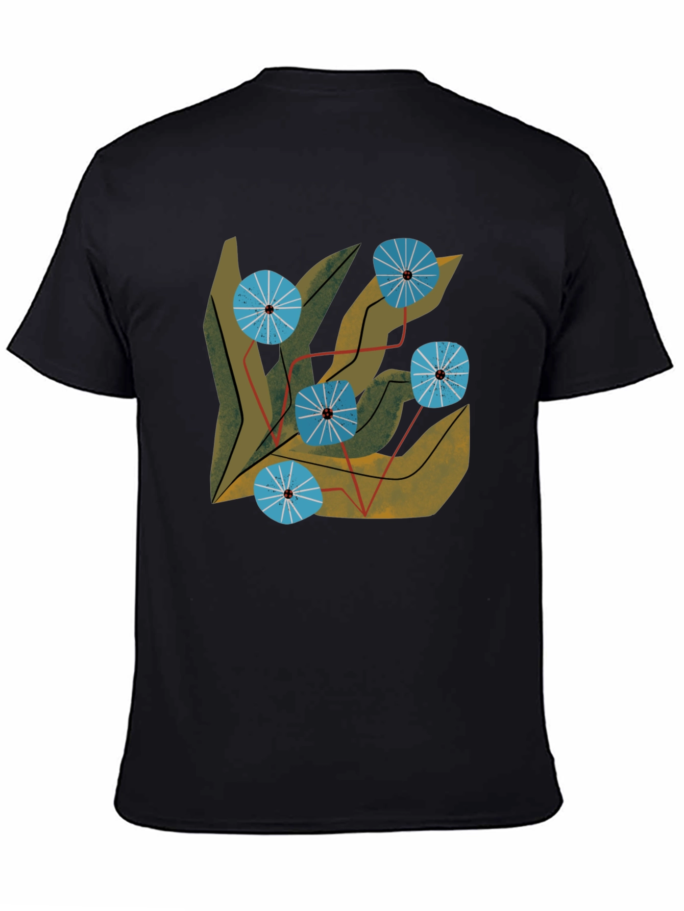 Black Abstract Floral Graphic Tee - Modern Art Shirt view 4