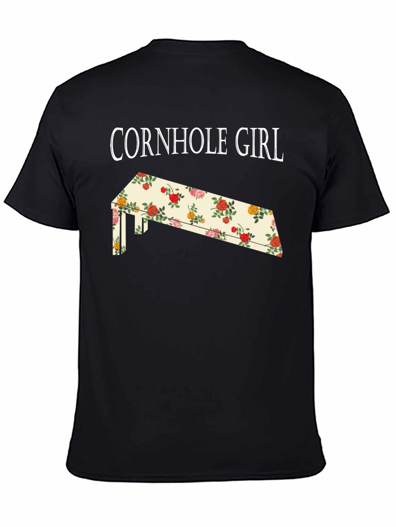 Black Cornhole Girl Floral Board T-Shirt view 4