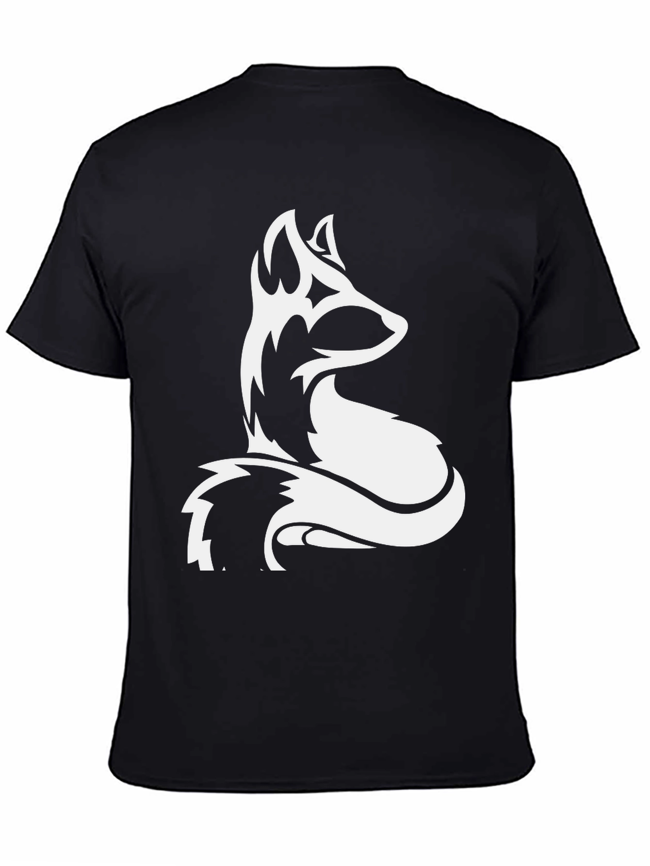 Black Men's Black T-shirt with White Fox Graphic view 4