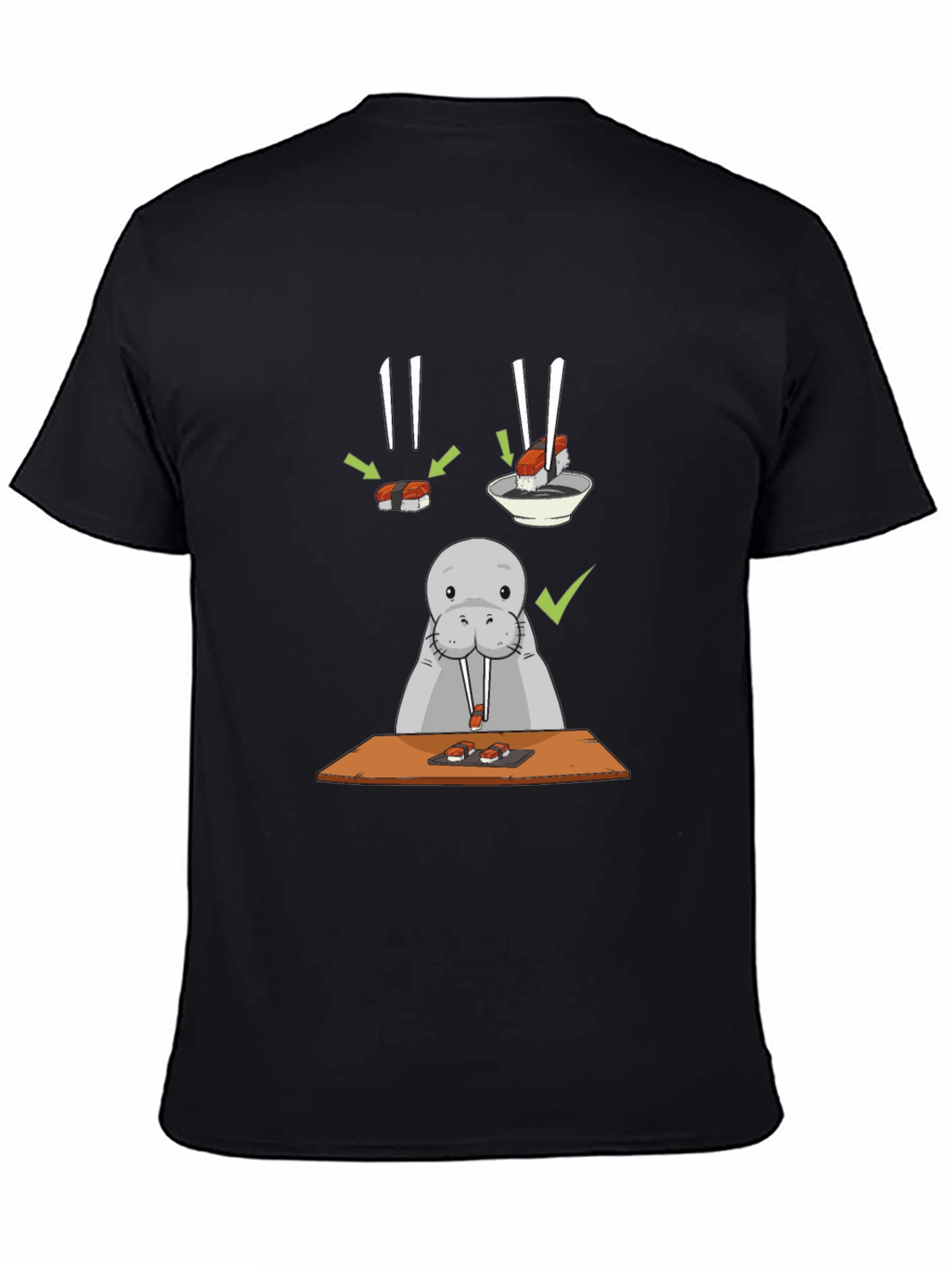 Black Sushi Lover T-Shirt - Funny Walrus Tee view 4
