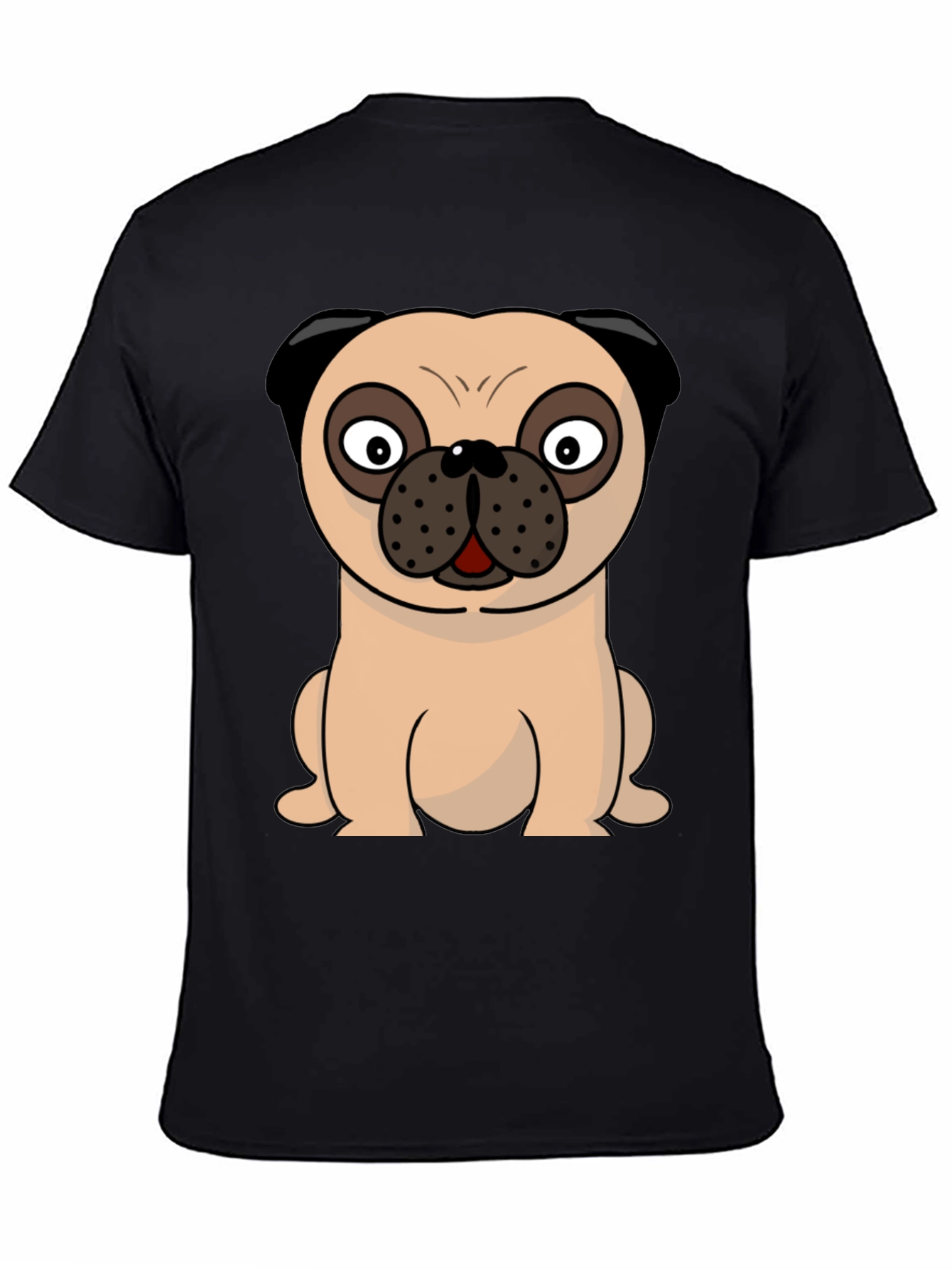Black Cartoon Pug Graphic Tee - Men's Black T-Shirt view 4
