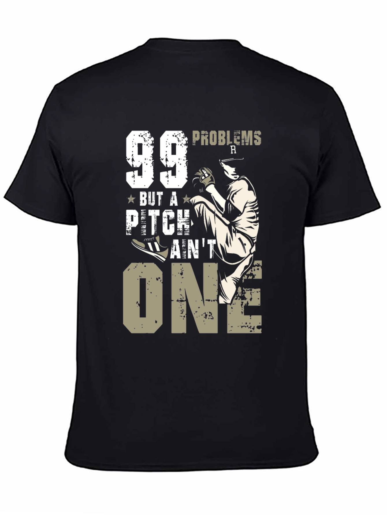 Black 99 Problems But A Pitch Ain't One Baseball T-Shirt view 4