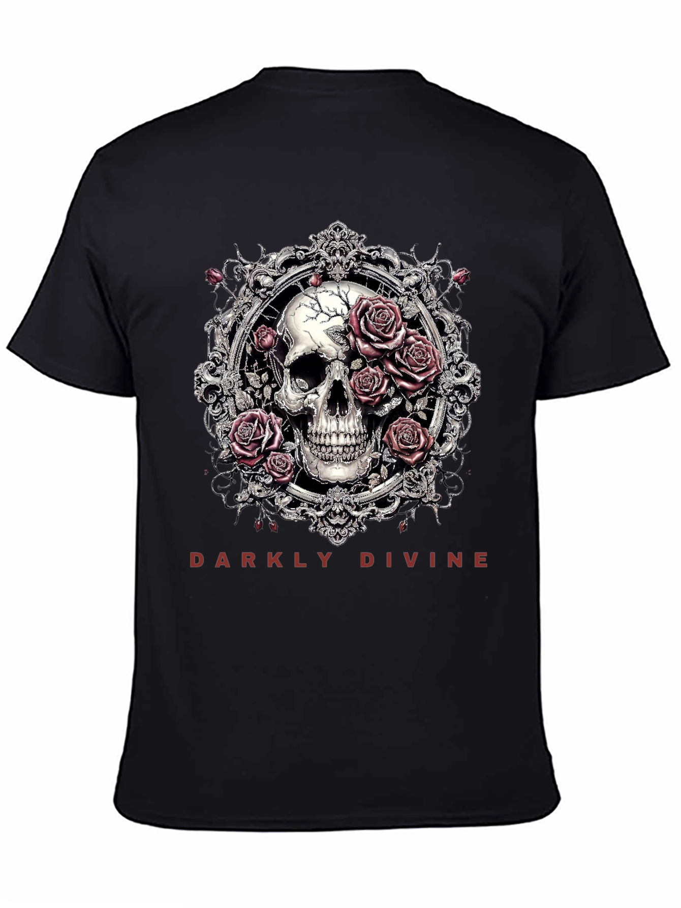 Black Darkly Divine Skull & Roses Graphic T-Shirt view 4