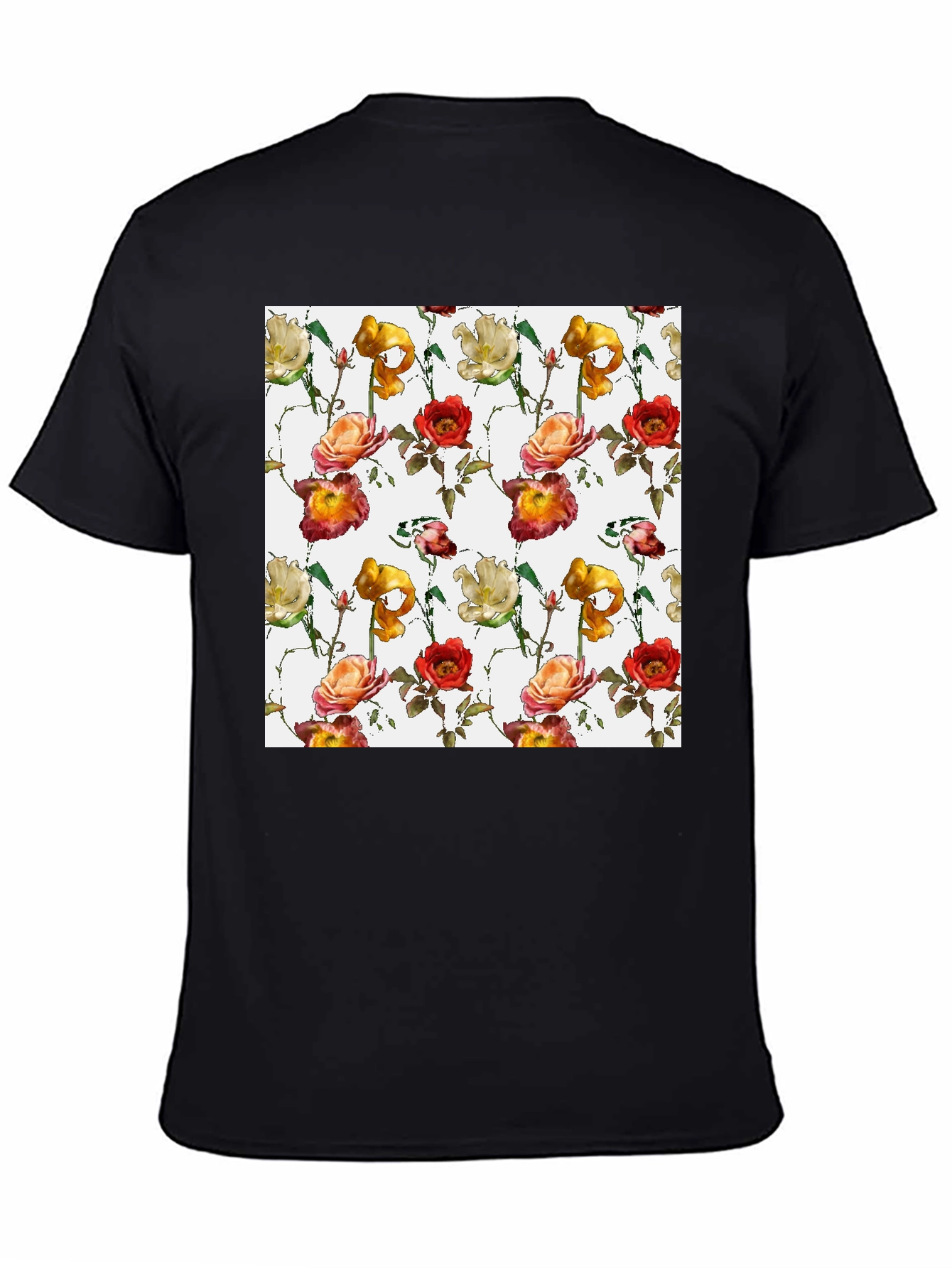 Black Floral Pattern T-Shirt view 4