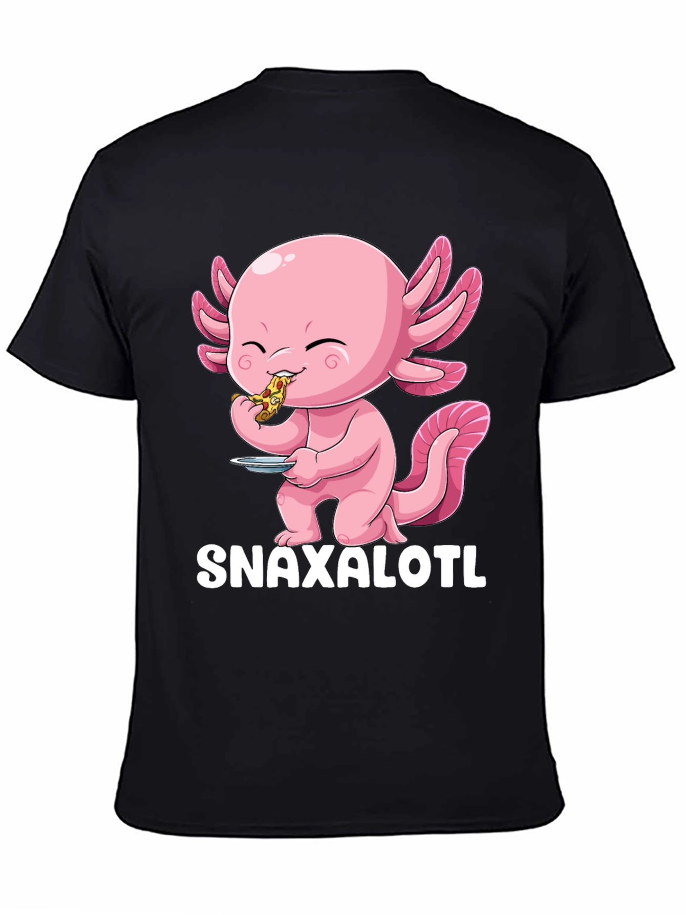 Black Snaxalotl T-Shirt - Cute Axolotl Pizza Lover view 4