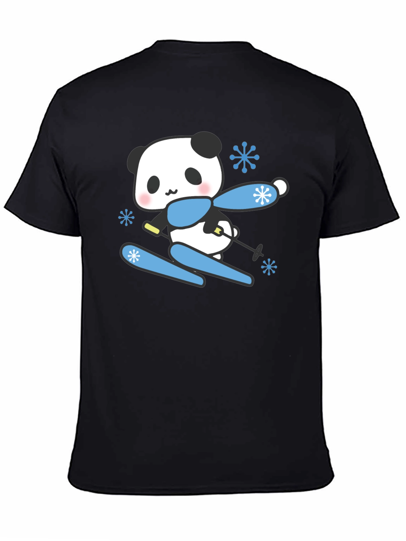 Black Skiing Panda T-Shirt - Cute Winter Apparel view 4
