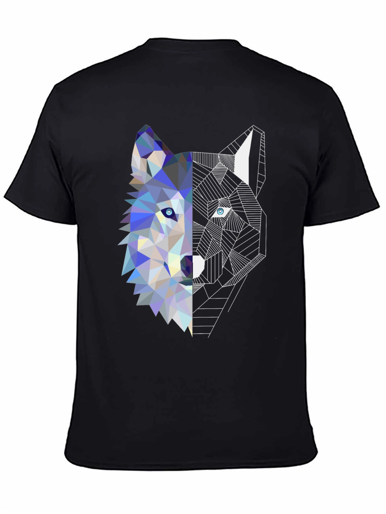 Black Geometric Wolf Graphic Tee - Modern Art Shirt view 4