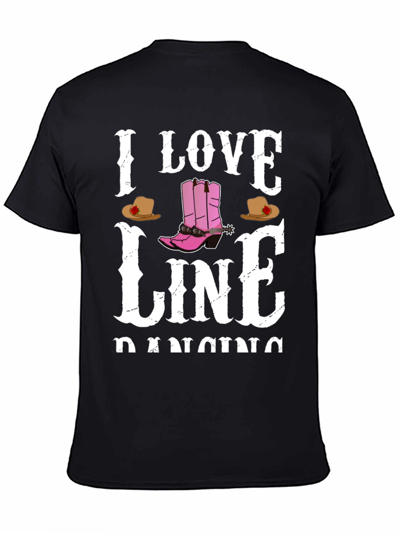 I Love Line Dancing Black T-Shirt - 4