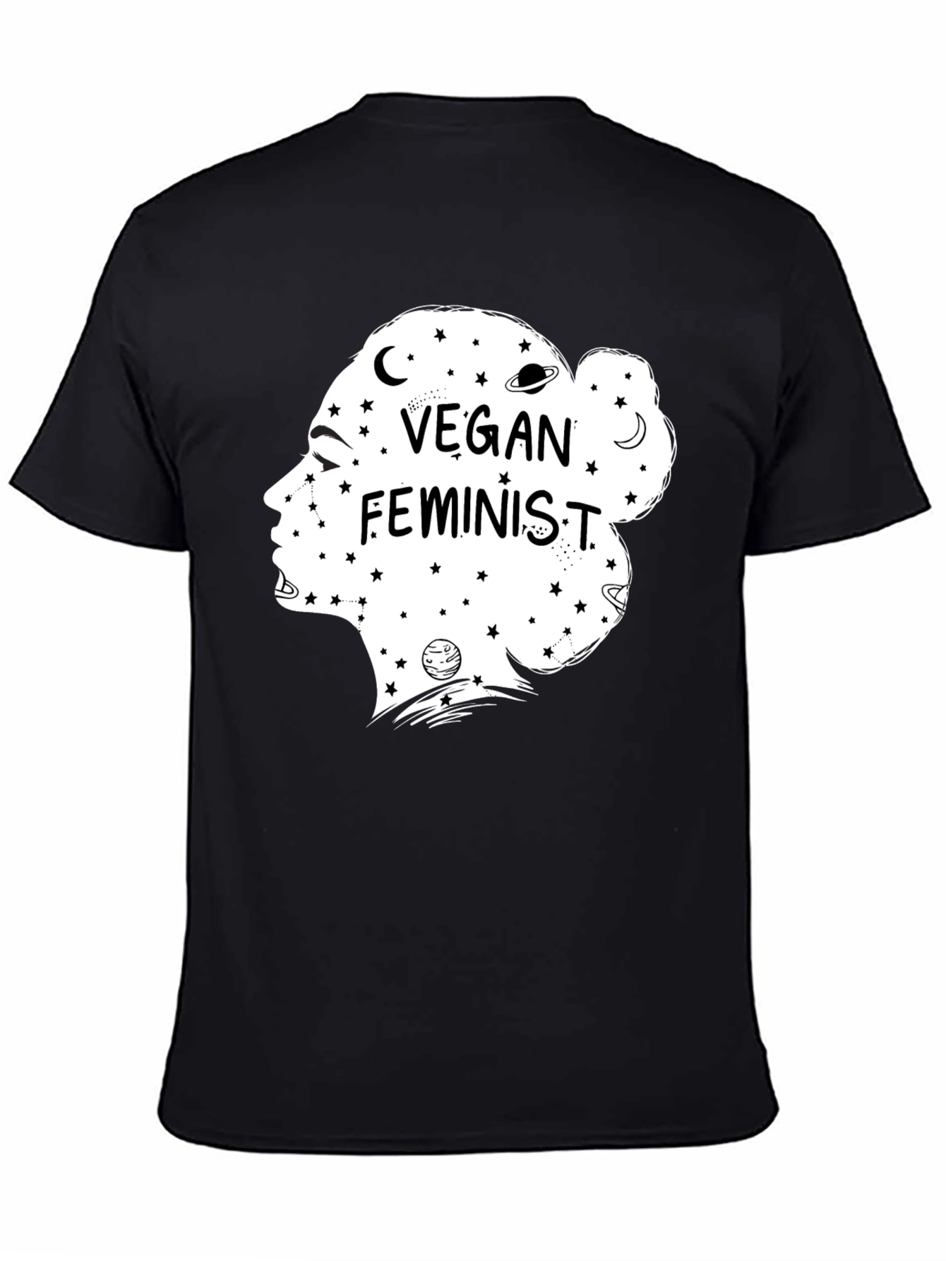 Black Vegan Feminist T-Shirt - Black Crew Neck Tee view 4