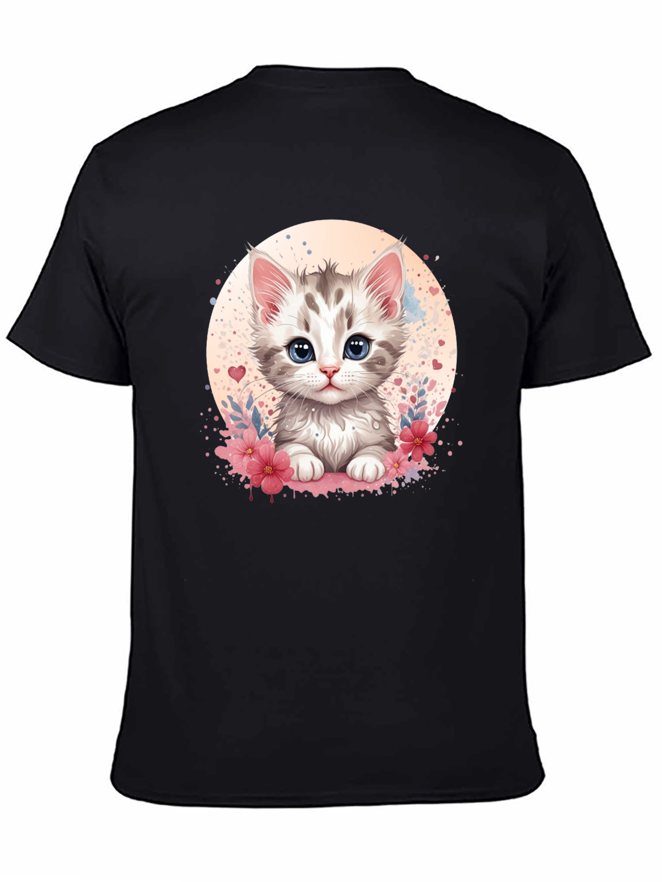 Black Cute Kitten Graphic Black T-Shirt view 4