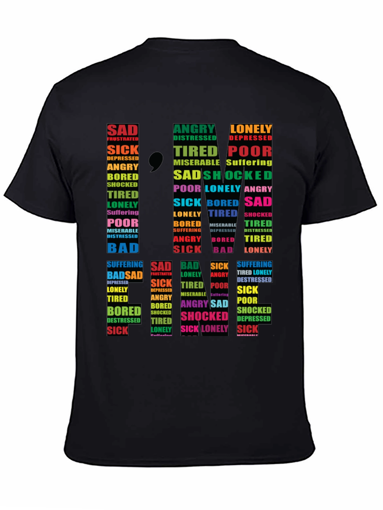 Black Emotional State Typography T-Shirt - Black view 4