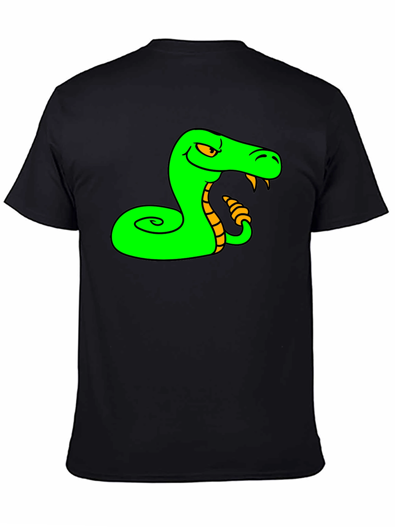 Black Green Snake Cartoon Graphic Black T-Shirt view 4