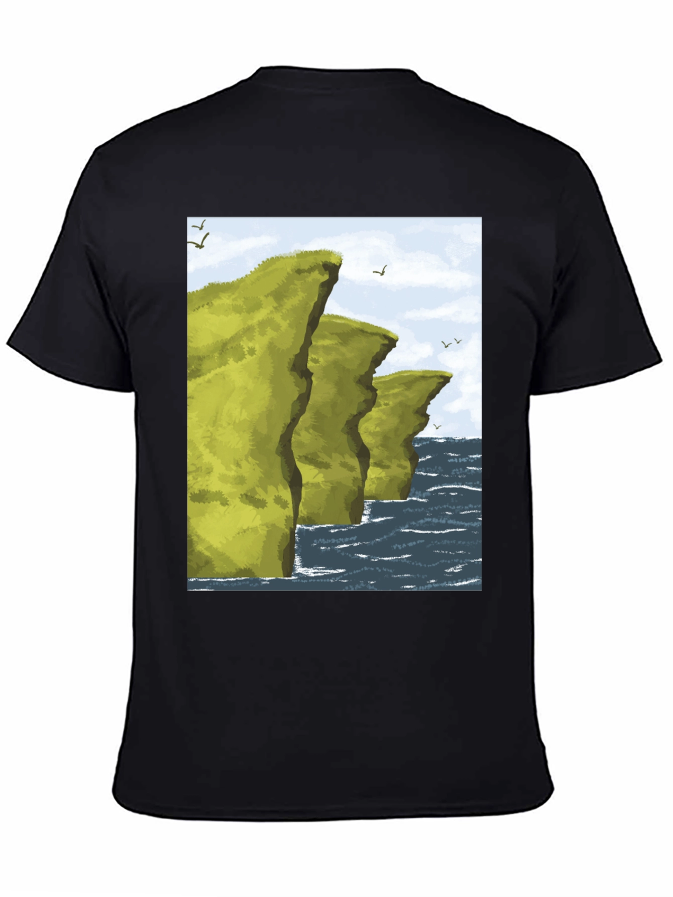 Black Coastal Cliff Graphic Tee - Black Cotton T-Shirt view 4