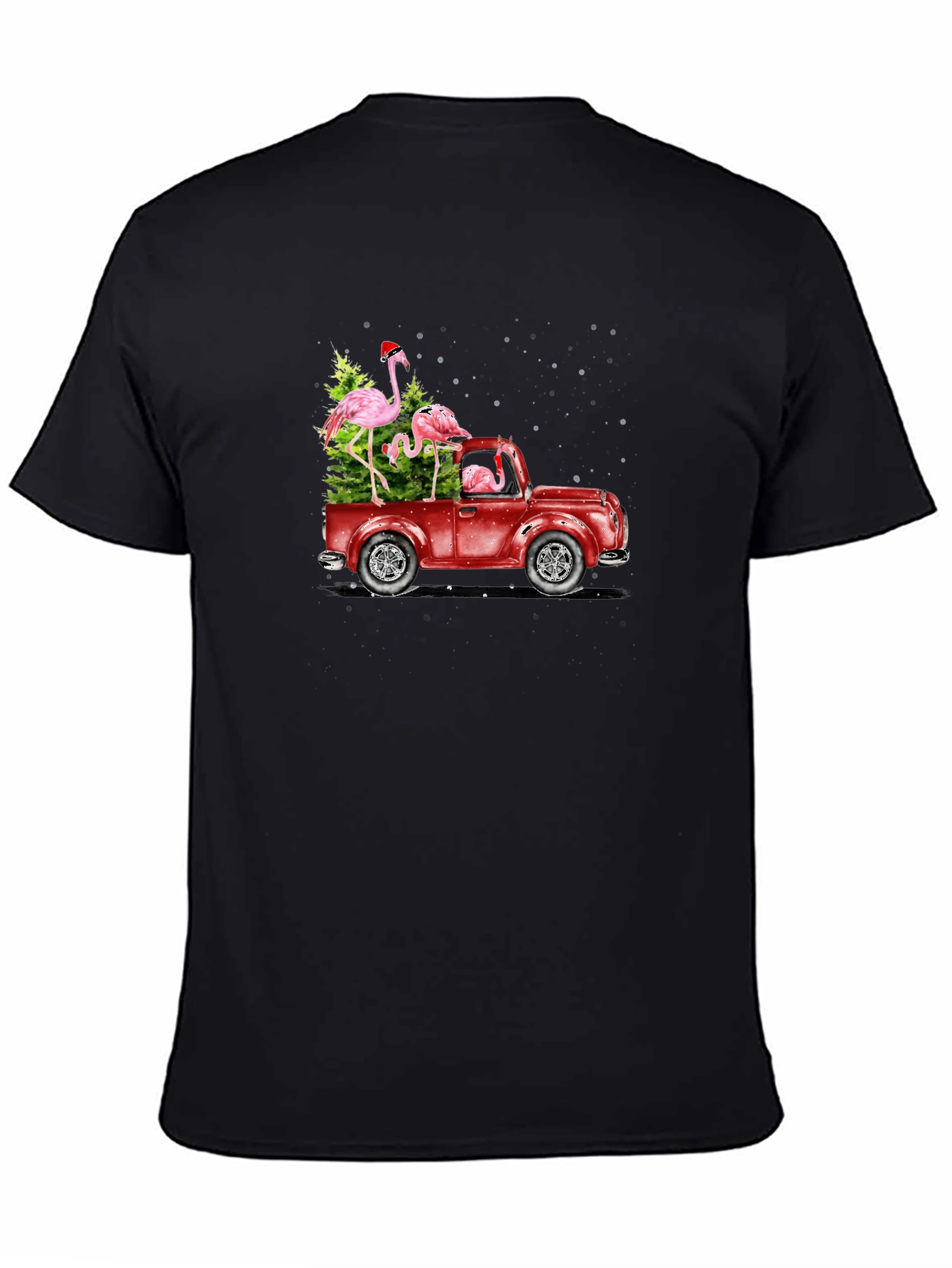 Black Flamingo Christmas Truck T-Shirt view 4