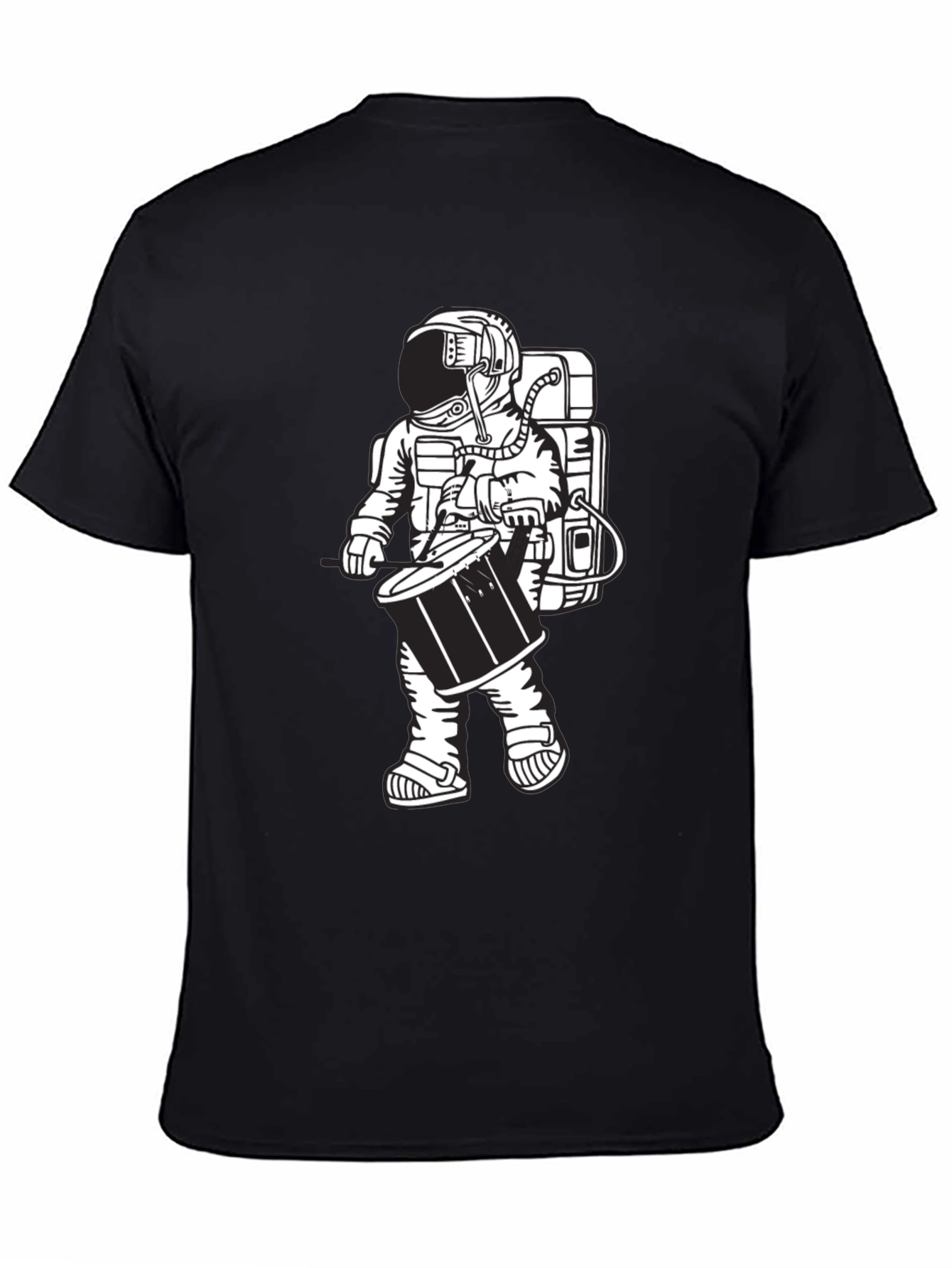 Black Astronaut Drummer Graphic Tee - Black Casual T-Shirt view 4