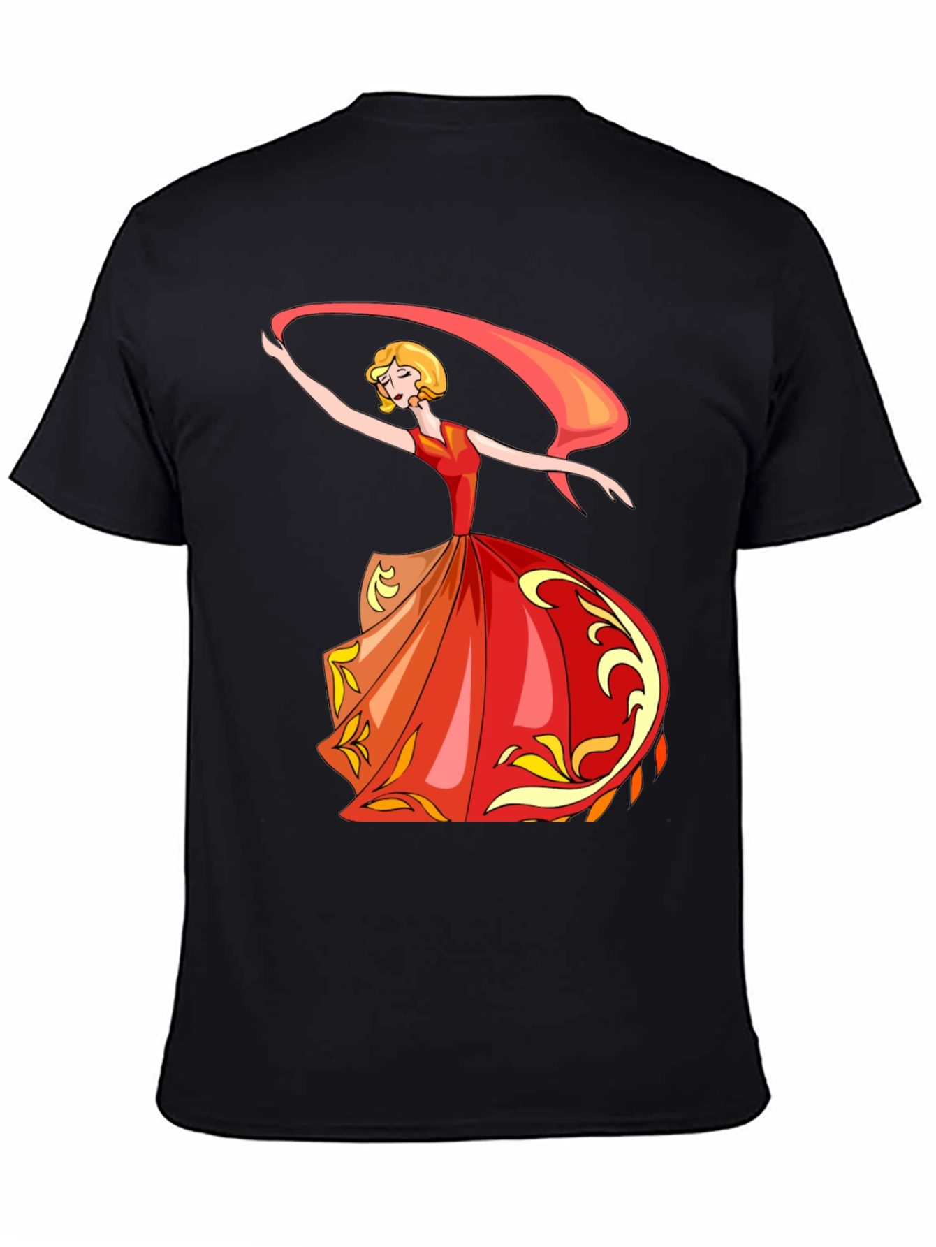 Black Elegant Dancer Graphic Tee - Black Cotton T-Shirt view 4