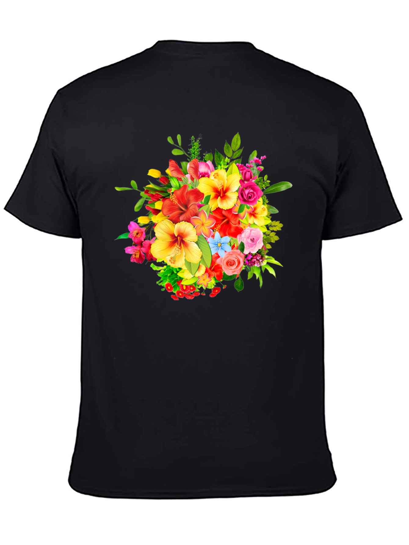 Black Floral Bouquet Graphic Print Black T-Shirt view 4