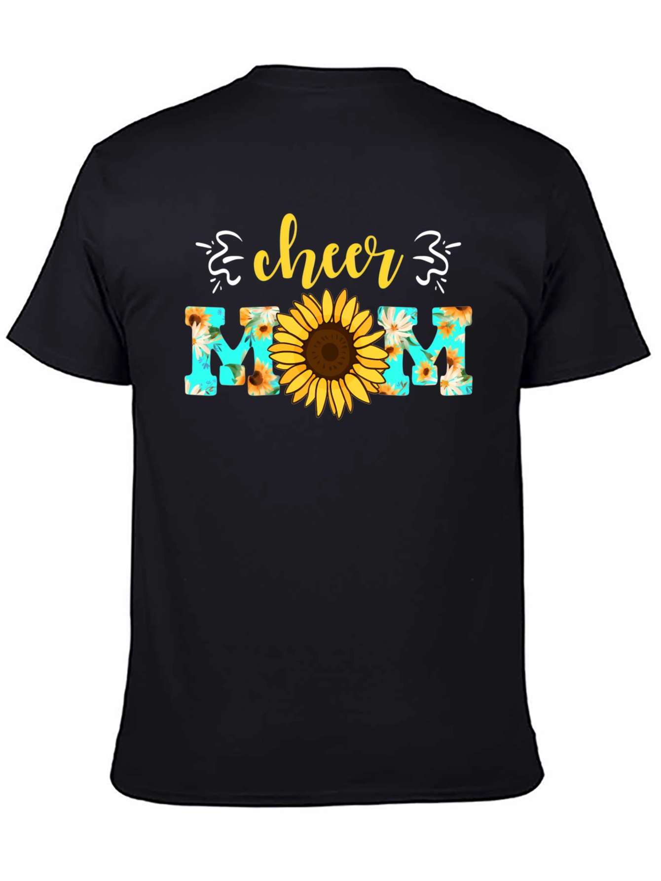 Black Cheer Mom Sunflower Graphic T-Shirt view 4