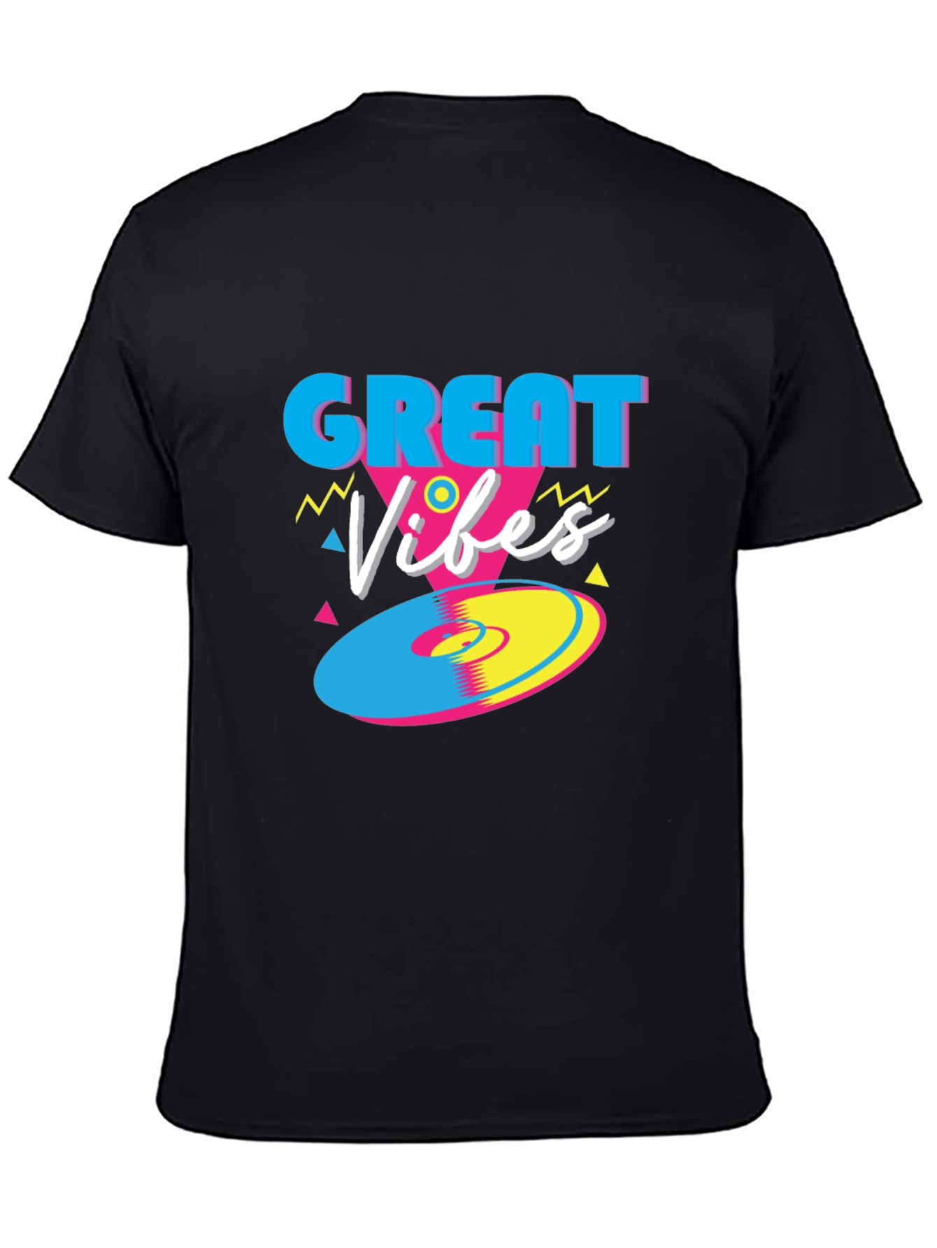Black Great Vibes Retro T-Shirt - Funky 80s Style Tee view 4