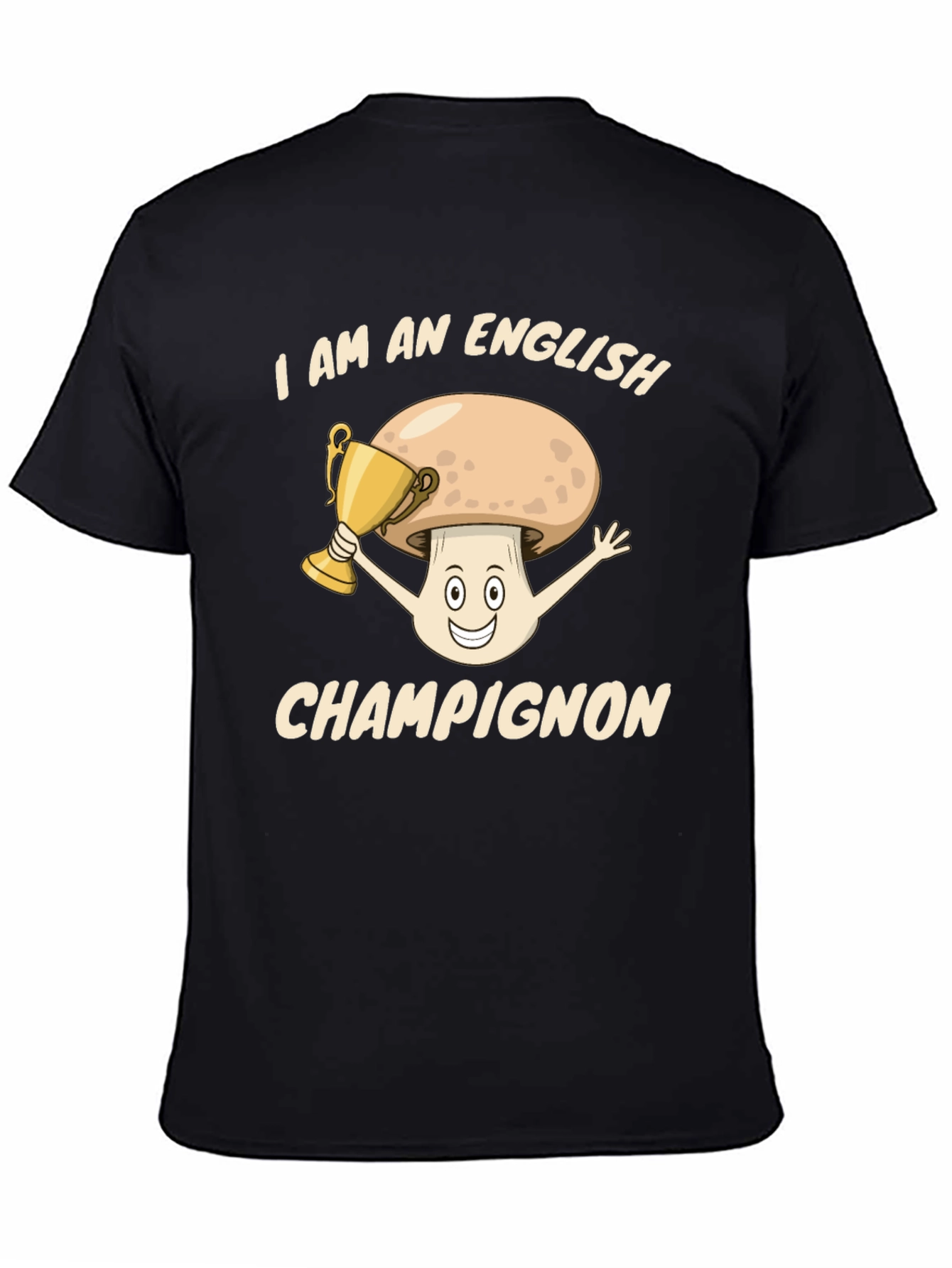 Black English Champignon T-Shirt - Funny Mushroom Pun Tee view 4