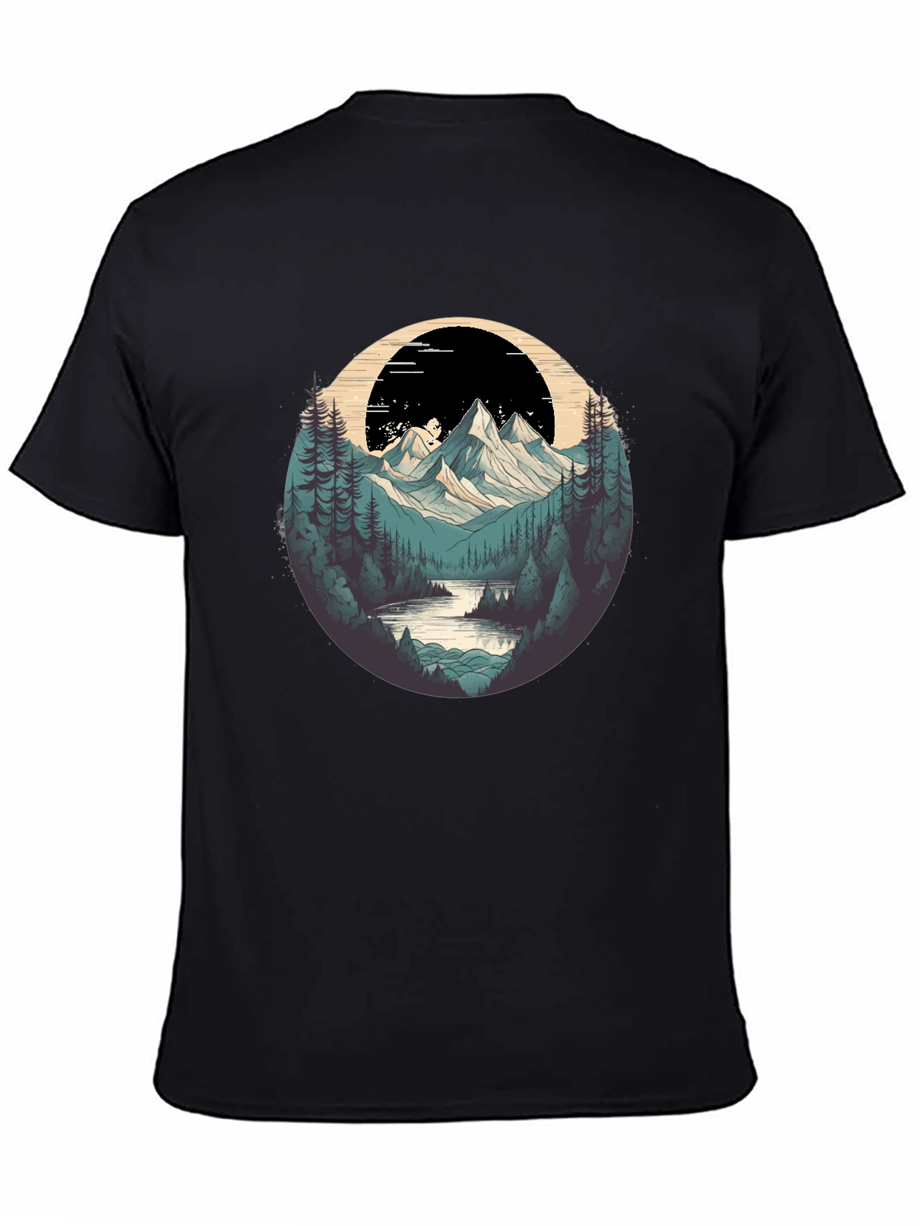 Black Nature Graphic T-Shirt - Mountain and Forest Design view 4
