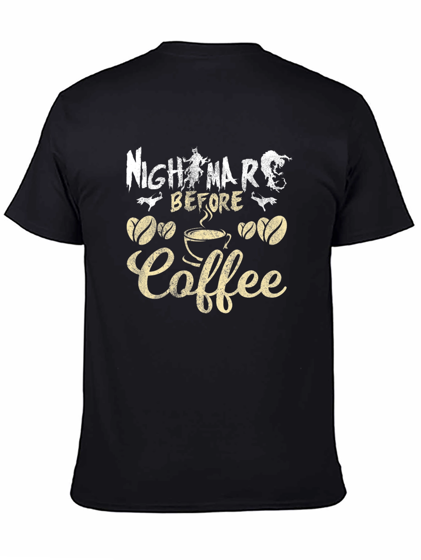 Black Nightmare Before Coffee Black Graphic Tee Shirt view 4